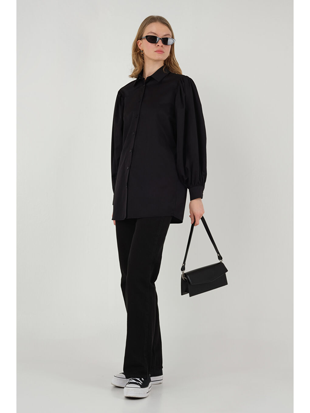Balon Kol Gömlek Siyah-3