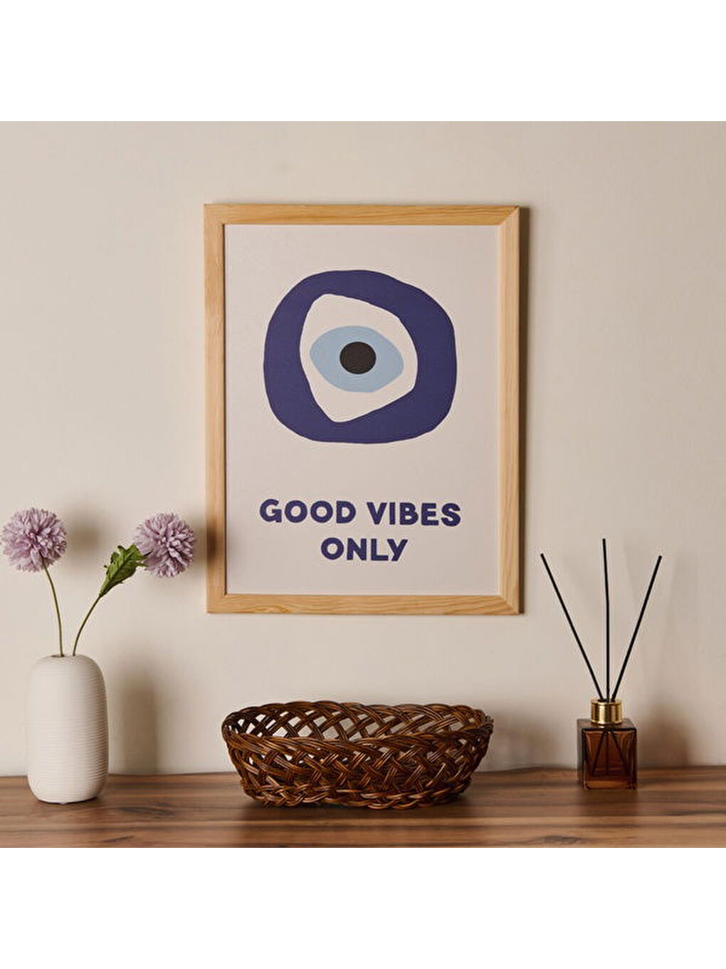 Deco Good Vibes Only Duvar Panosu - Mavi / Beyaz - 30x40 cm