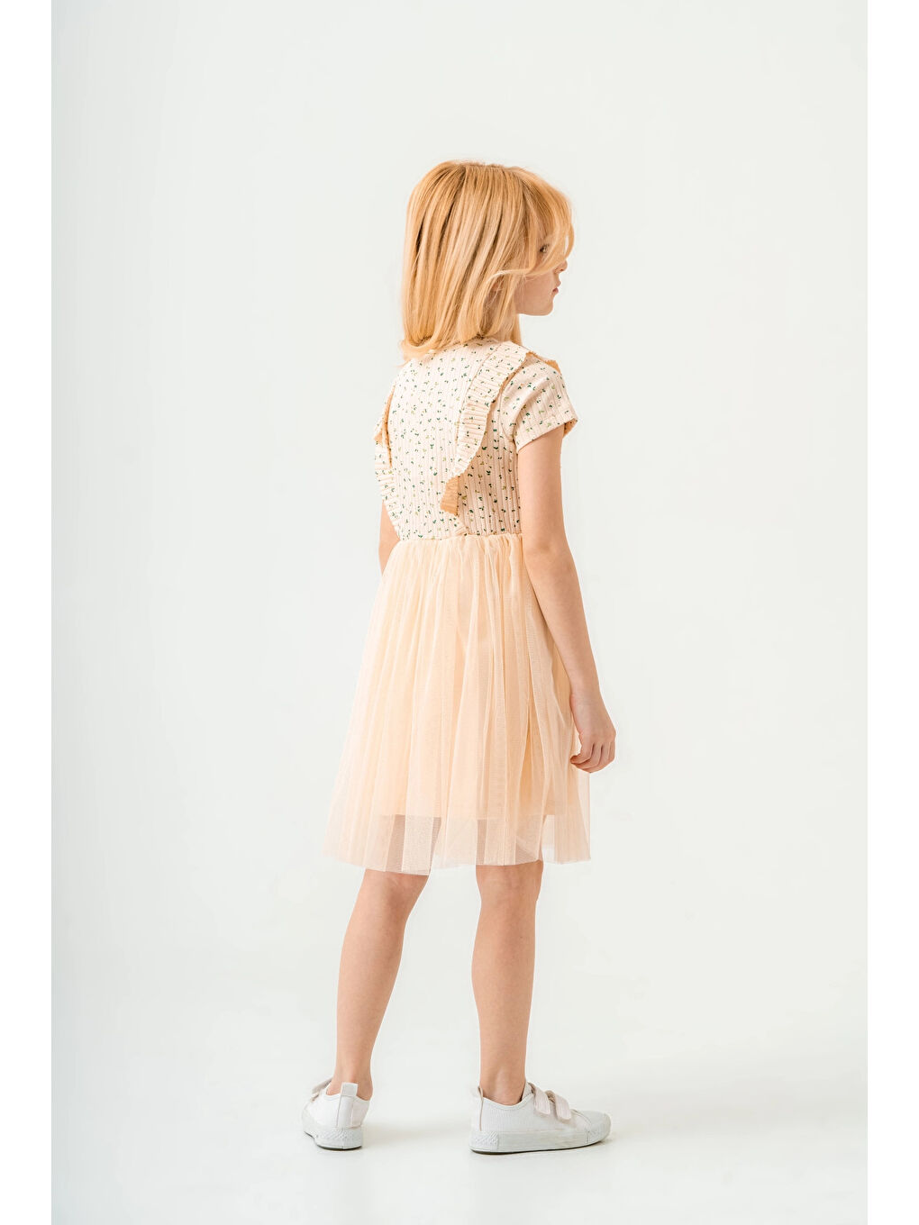 Pembe Çiçek Desenli Kurdelalı Kız Çocuk Elbise 003-4