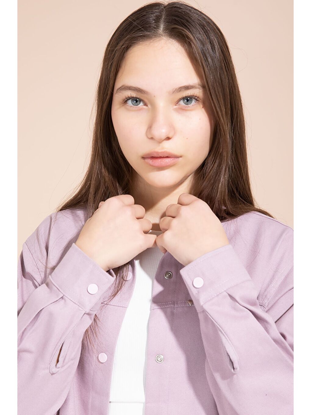 Pembe Kalp İşlemeli Gömlekli Geniş Paça Pantolonlu Kız Çocuk Gabardin Takım 23552-3