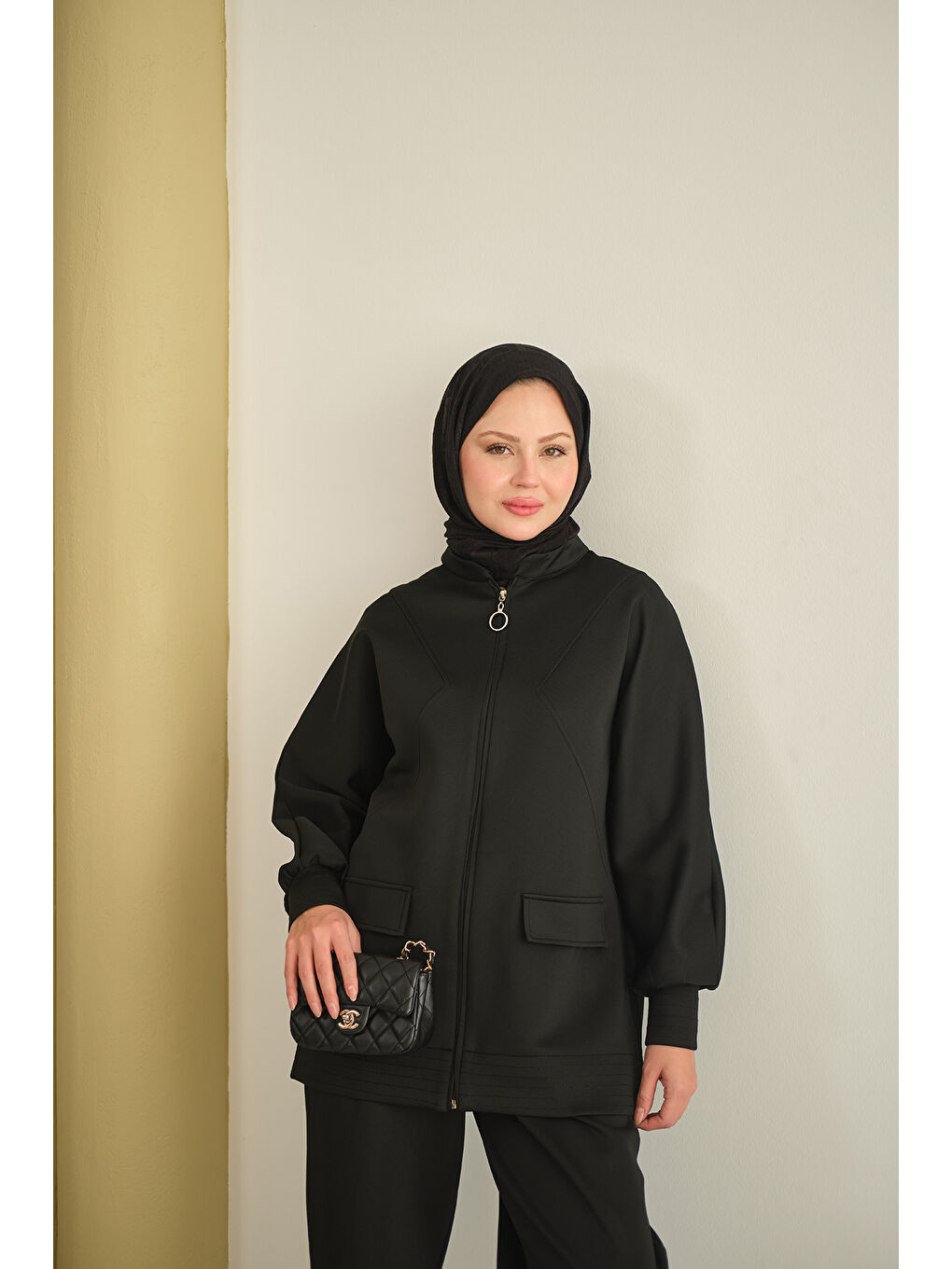 Kadın Fermuarlı İkili Takım Siyah-1