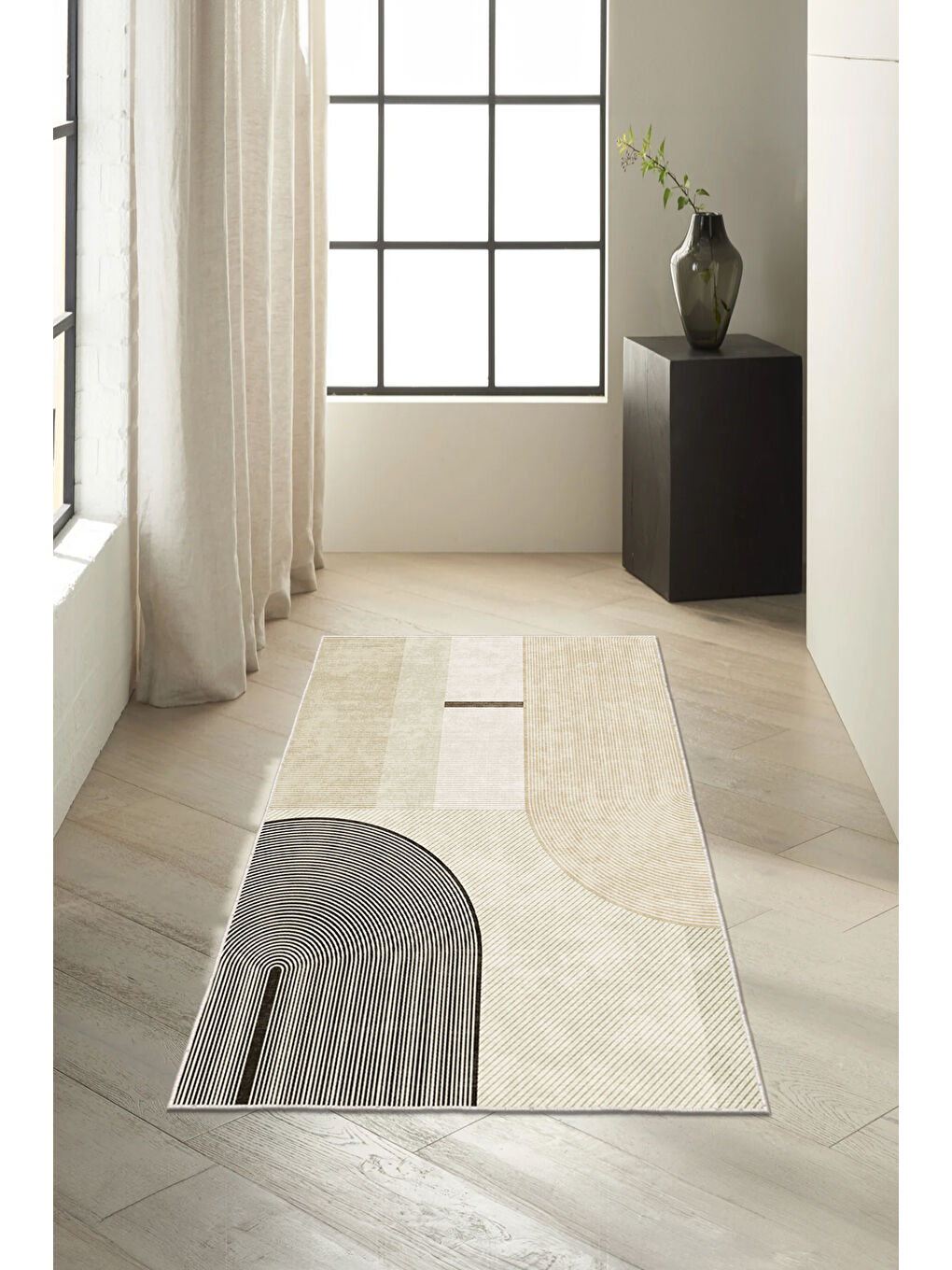 Kahverengi Dekoratif Özel Tasarım Yıkanabilir İnce Kaymaz Tabanlı Modern Halı KECE FR49-1