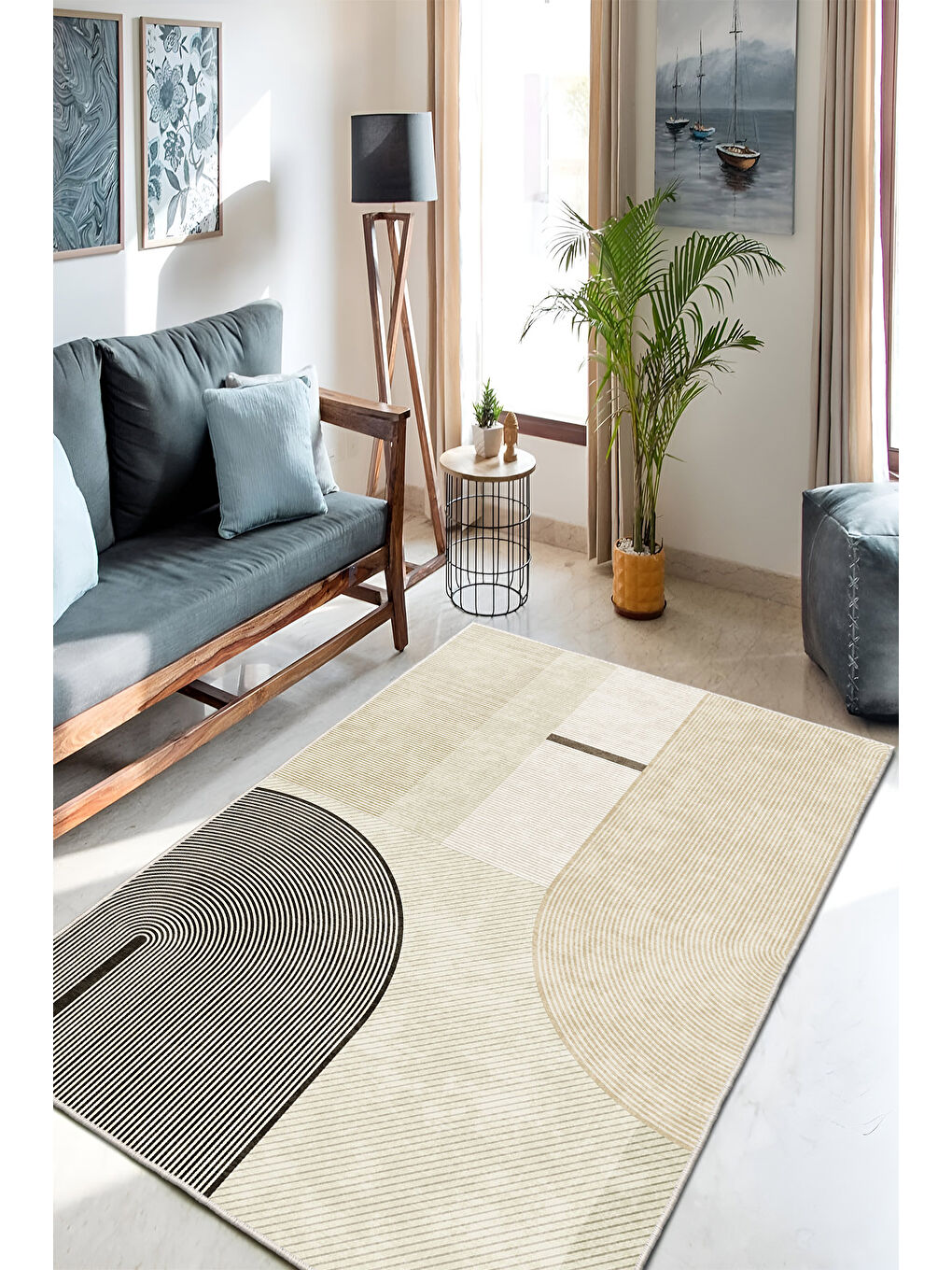 Kahverengi Dekoratif Özel Tasarım Yıkanabilir İnce Kaymaz Tabanlı Modern Halı KECE FR49-2