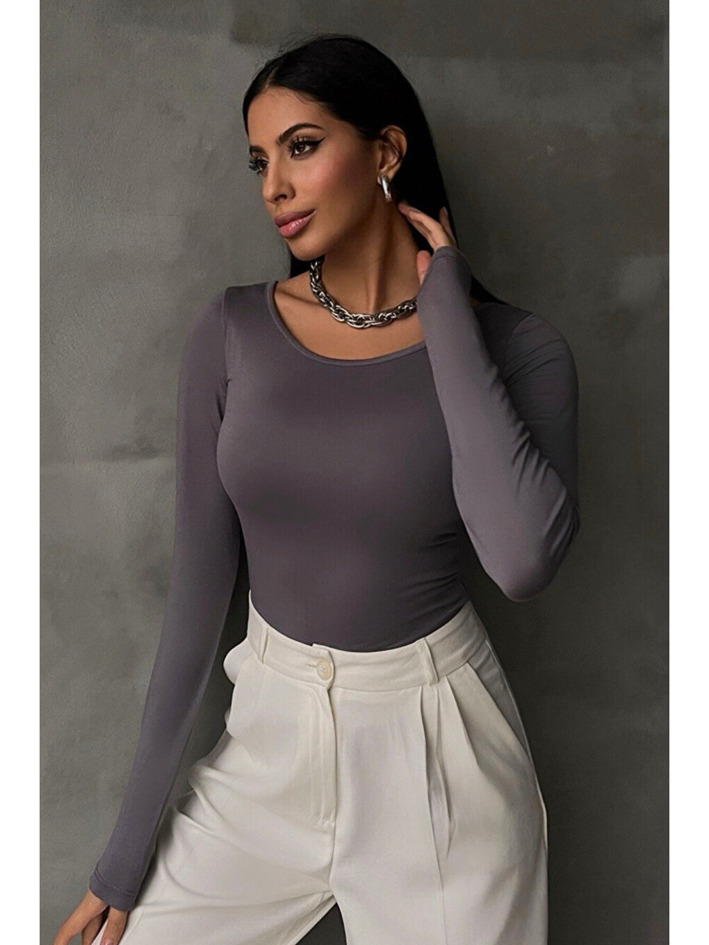 Kadın Gri Prenses Yaka Bluz-1
