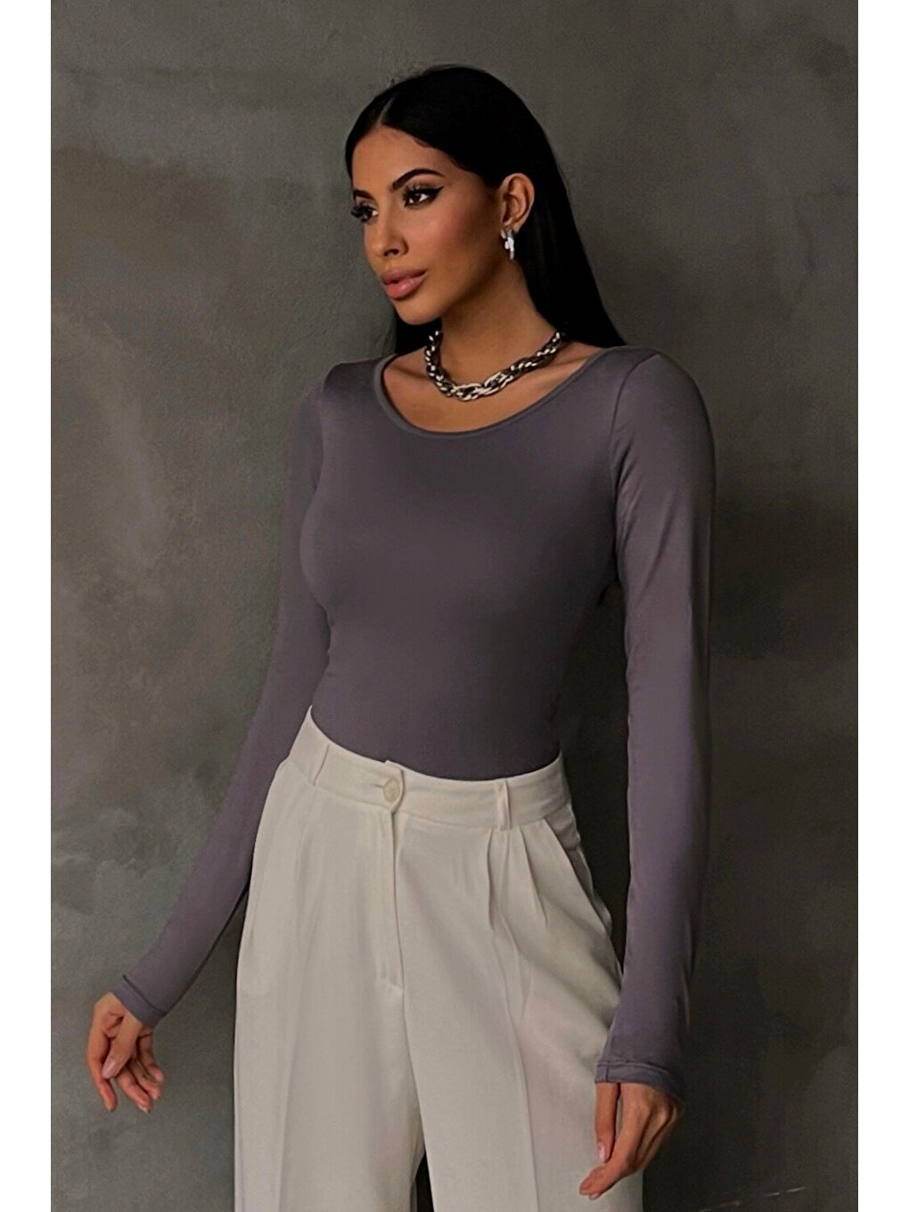 Kadın Gri Prenses Yaka Bluz-2