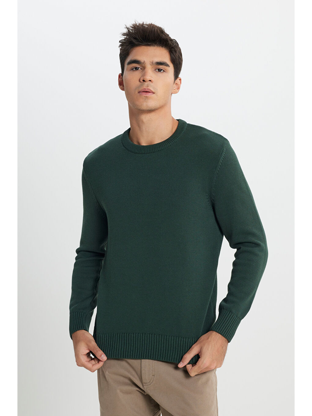 Regular Fit Normal Kesim Haki Triko Kazak-1