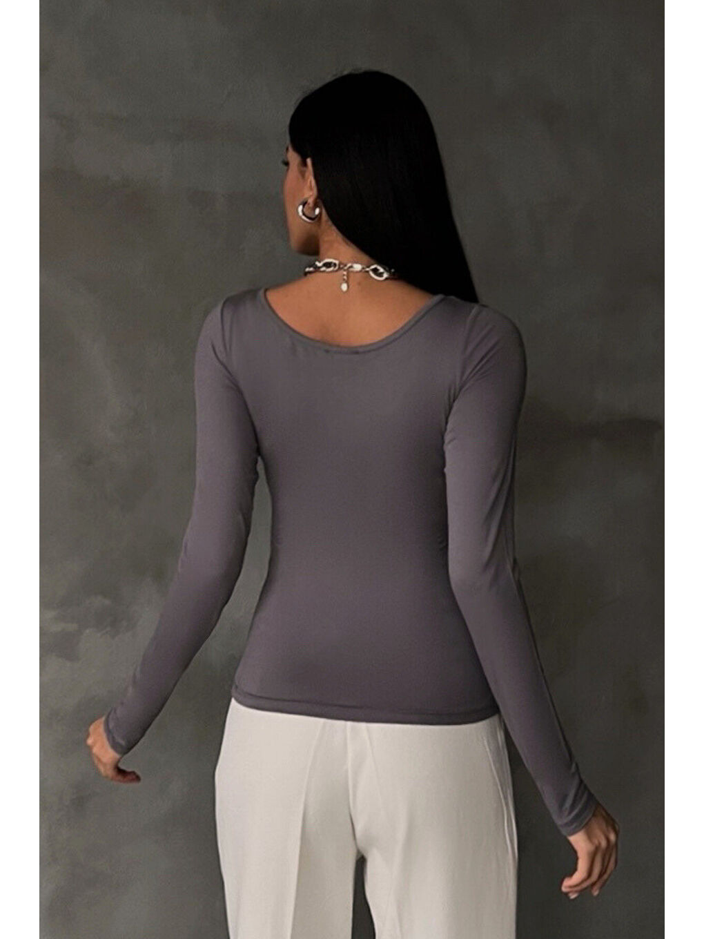 Kadın Gri Prenses Yaka Bluz-3