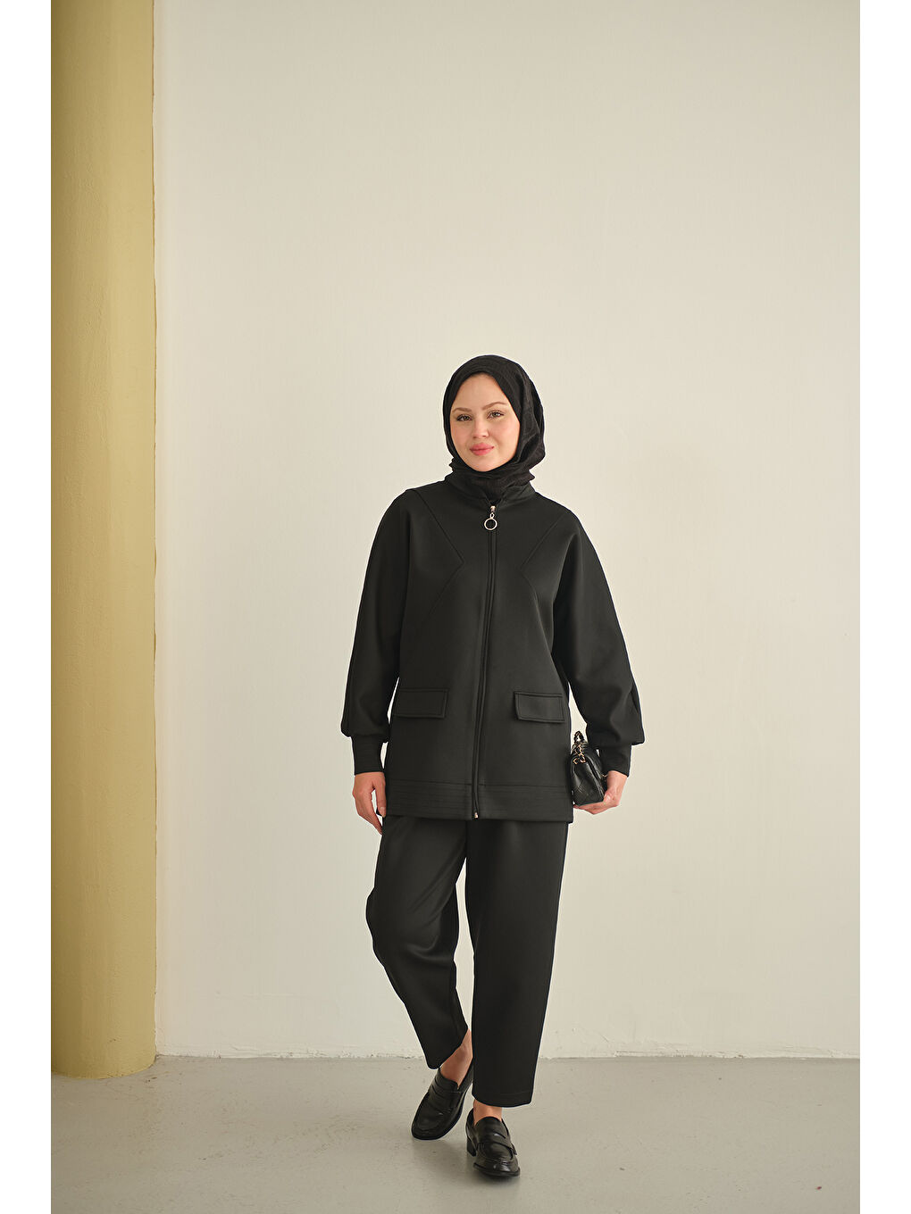 Kadın Fermuarlı İkili Takım Siyah-3