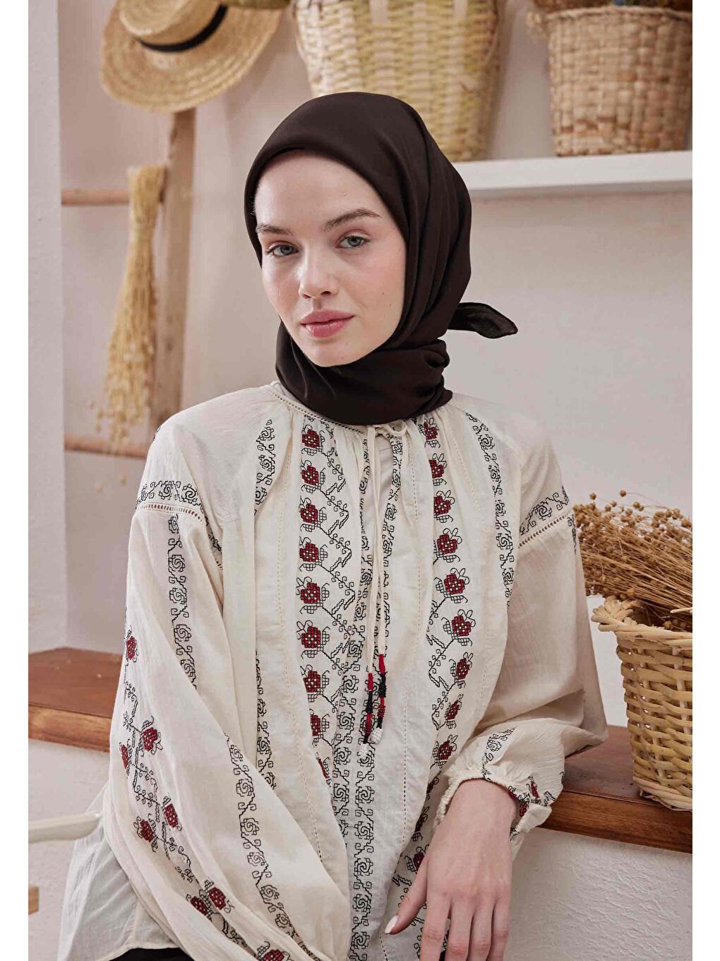 Kahverengi Pamuk İpek Eşarp Bitter-1