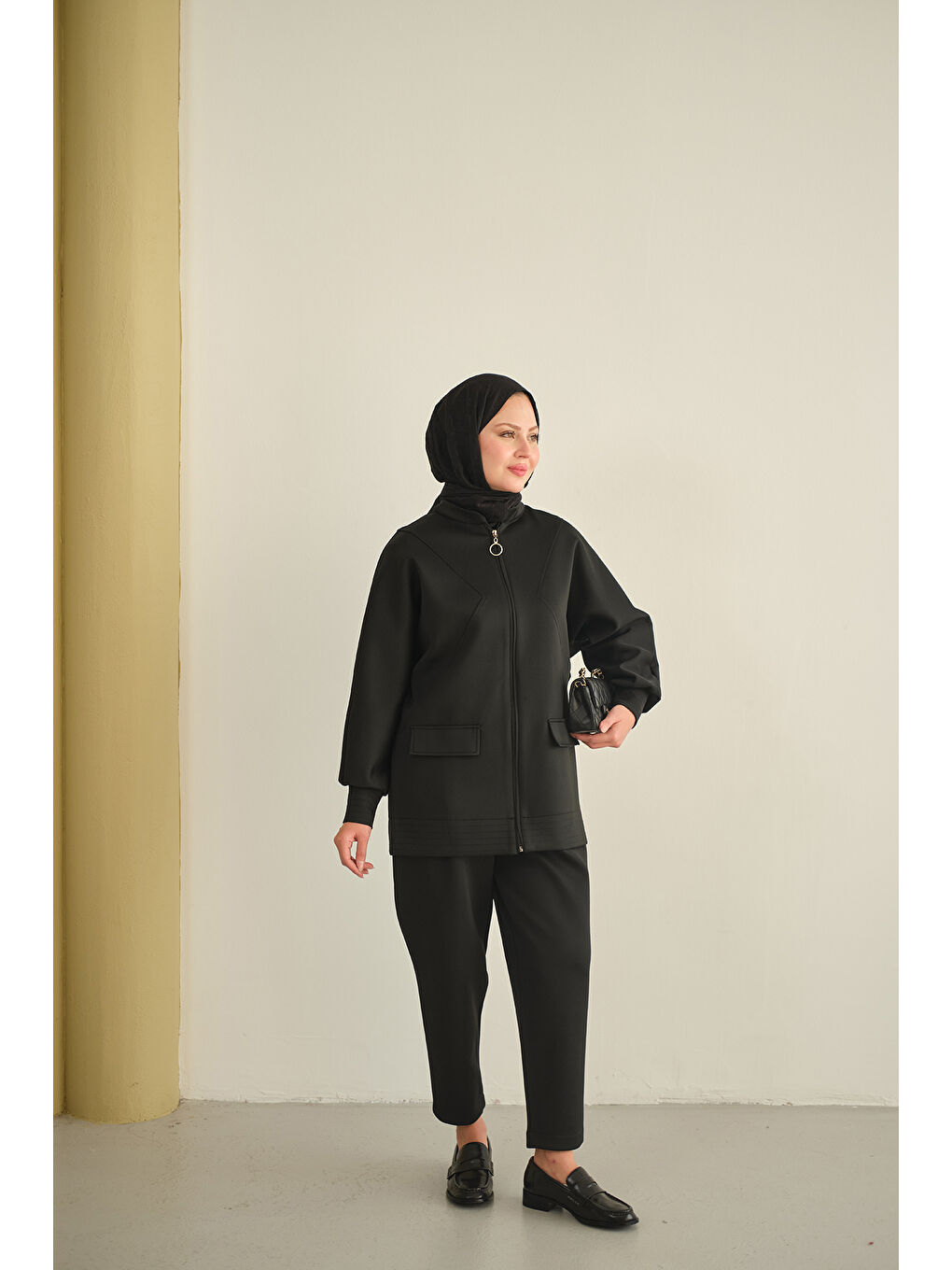 Kadın Fermuarlı İkili Takım Siyah-4