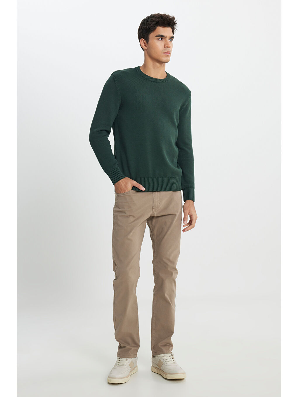 Regular Fit Normal Kesim Haki Triko Kazak-2