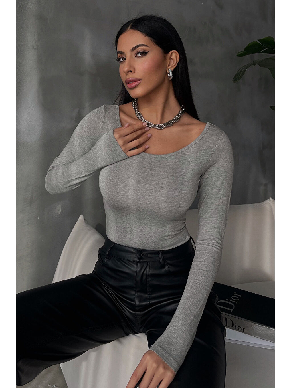 Kadın Açık Gri Prenses Yaka Bluz