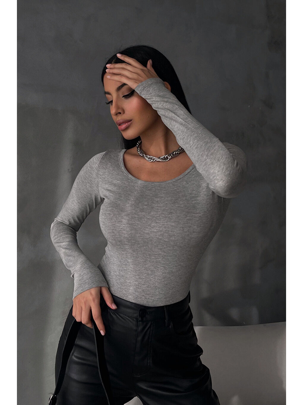 Kadın Açık Gri Prenses Yaka Bluz-1