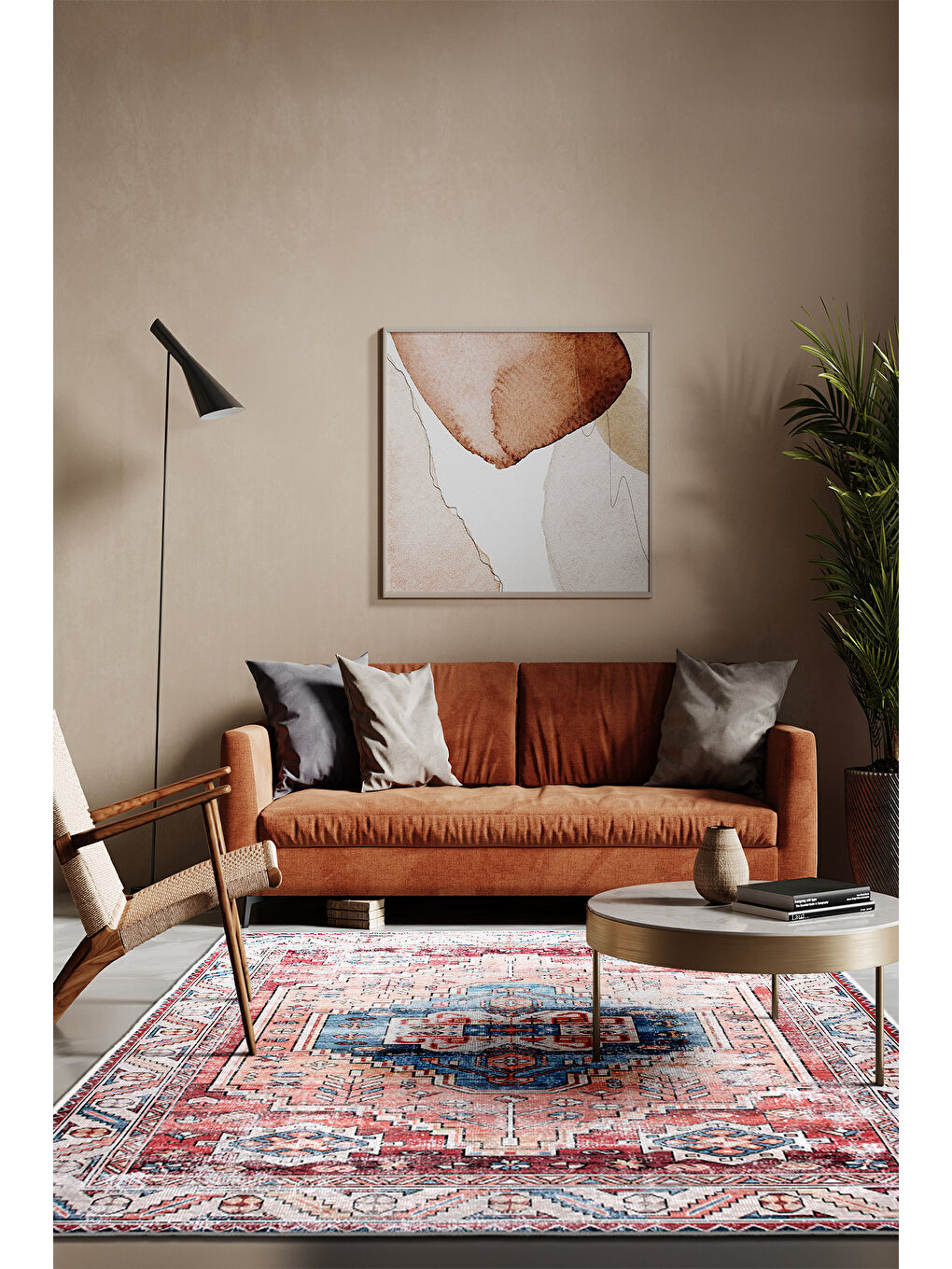 Kırmızı Dekoratif Özel Tasarım Yıkanabilir İnce Kaymaz Tabanlı Modern Halı KECE FR40-1