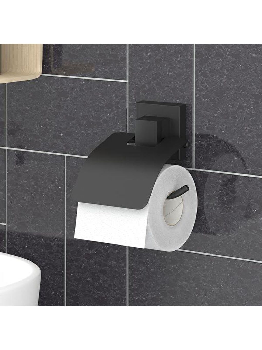 Siyah Easy Fix Kapaklı Tuvalet Kağıtlığı
