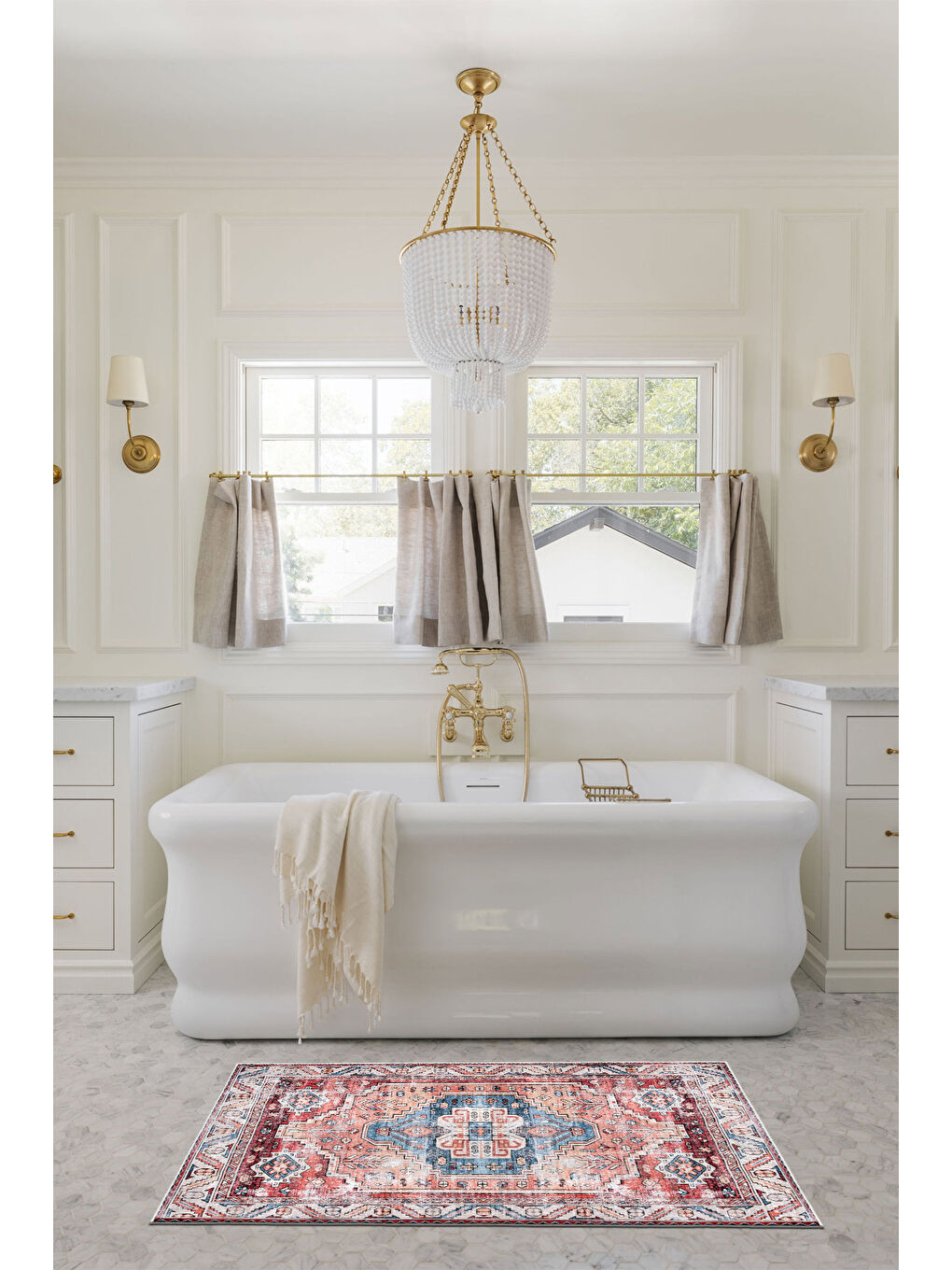 Kırmızı Dekoratif Özel Tasarım Yıkanabilir İnce Kaymaz Tabanlı Modern Halı KECE FR40-3