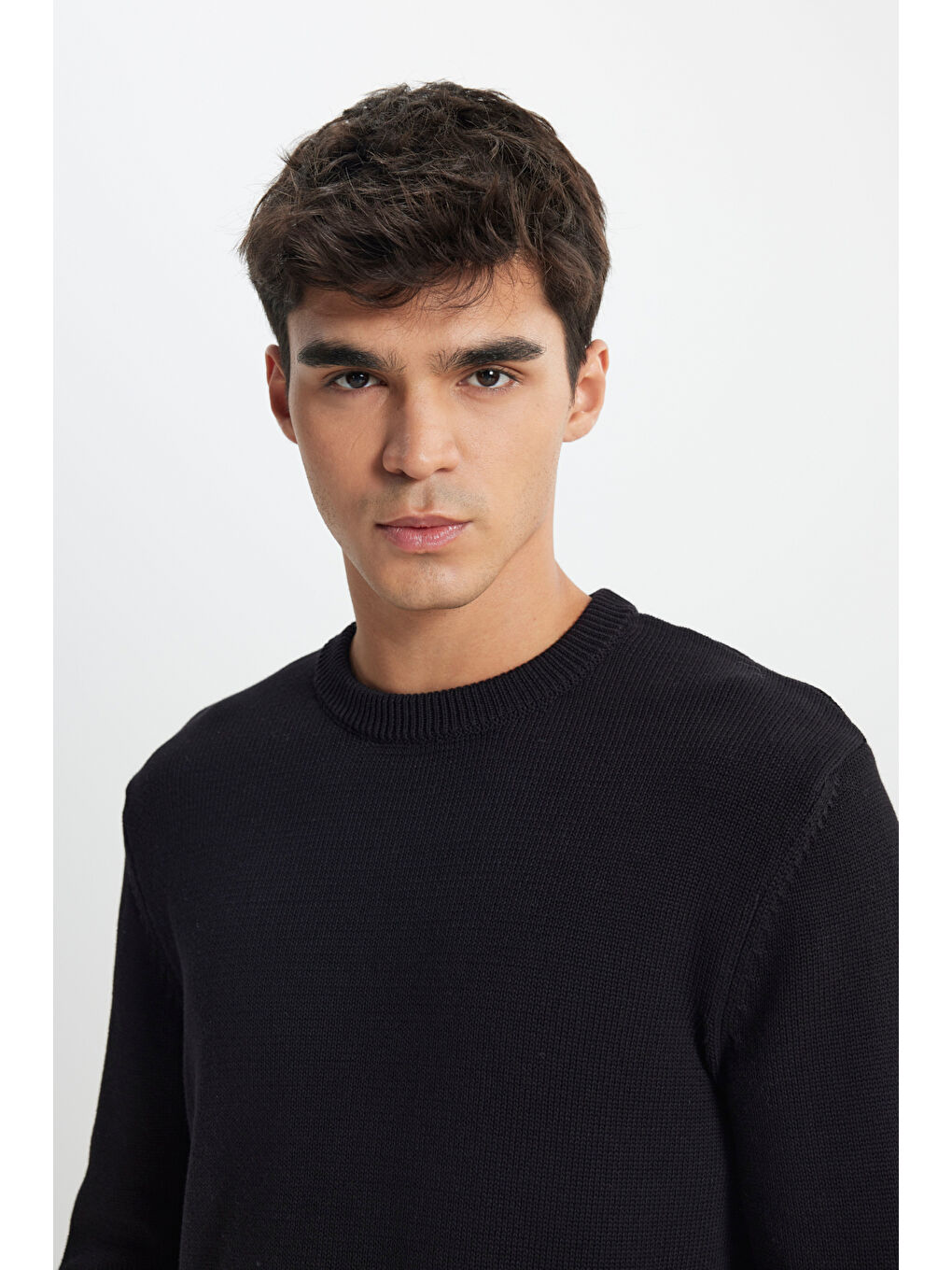 Regular Fit Normal Kesim Bisiklet Yaka Siyah Triko-4