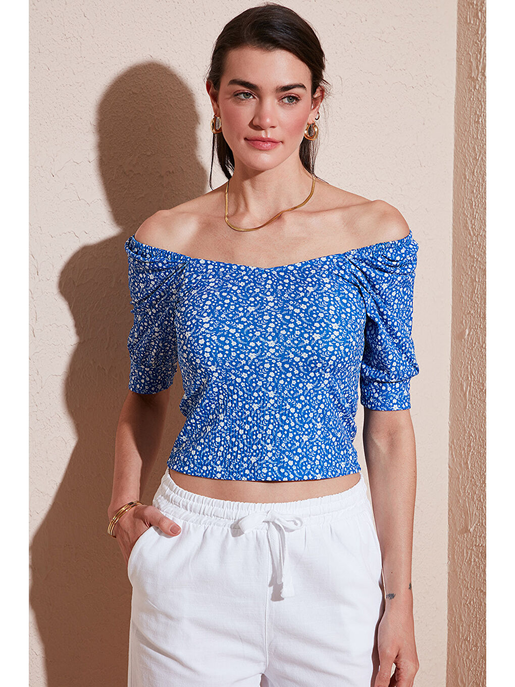 Mavi Truvakar Kol Geniş Yaka Bluz 5869001