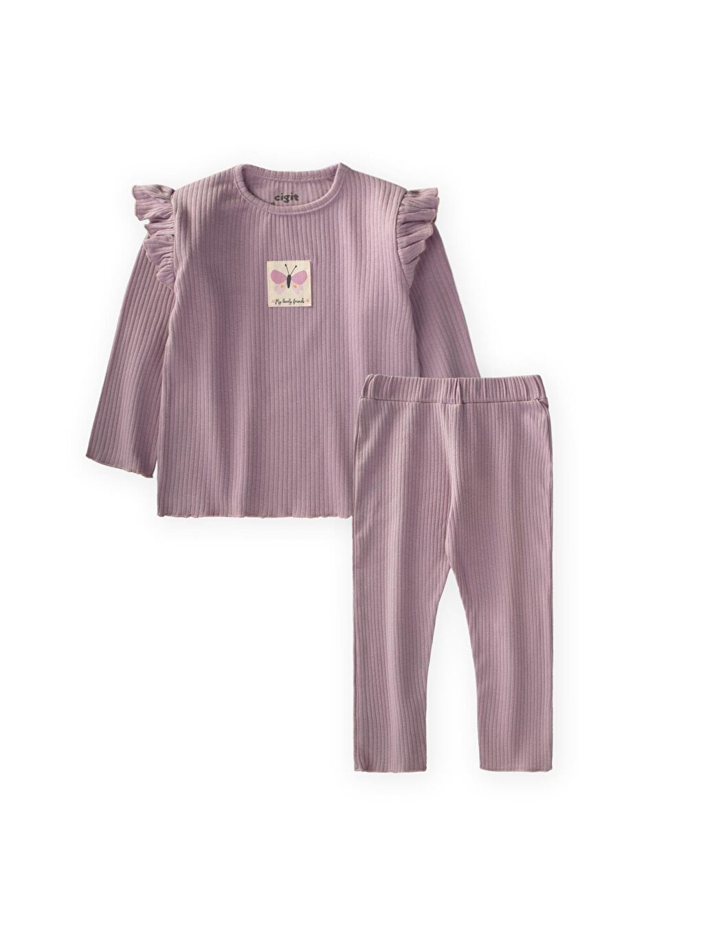 Turuncu Etiket Detaylı Mevsimlik Kız Takım 1-10 Yaş Bakır