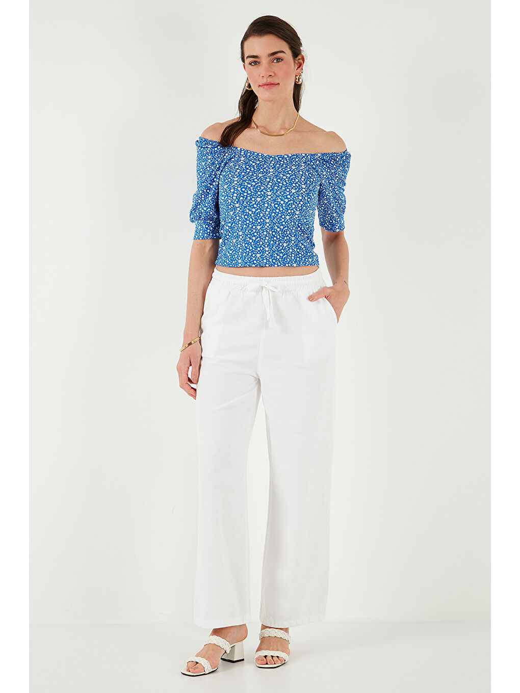 Mavi Truvakar Kol Geniş Yaka Bluz 5869001-1