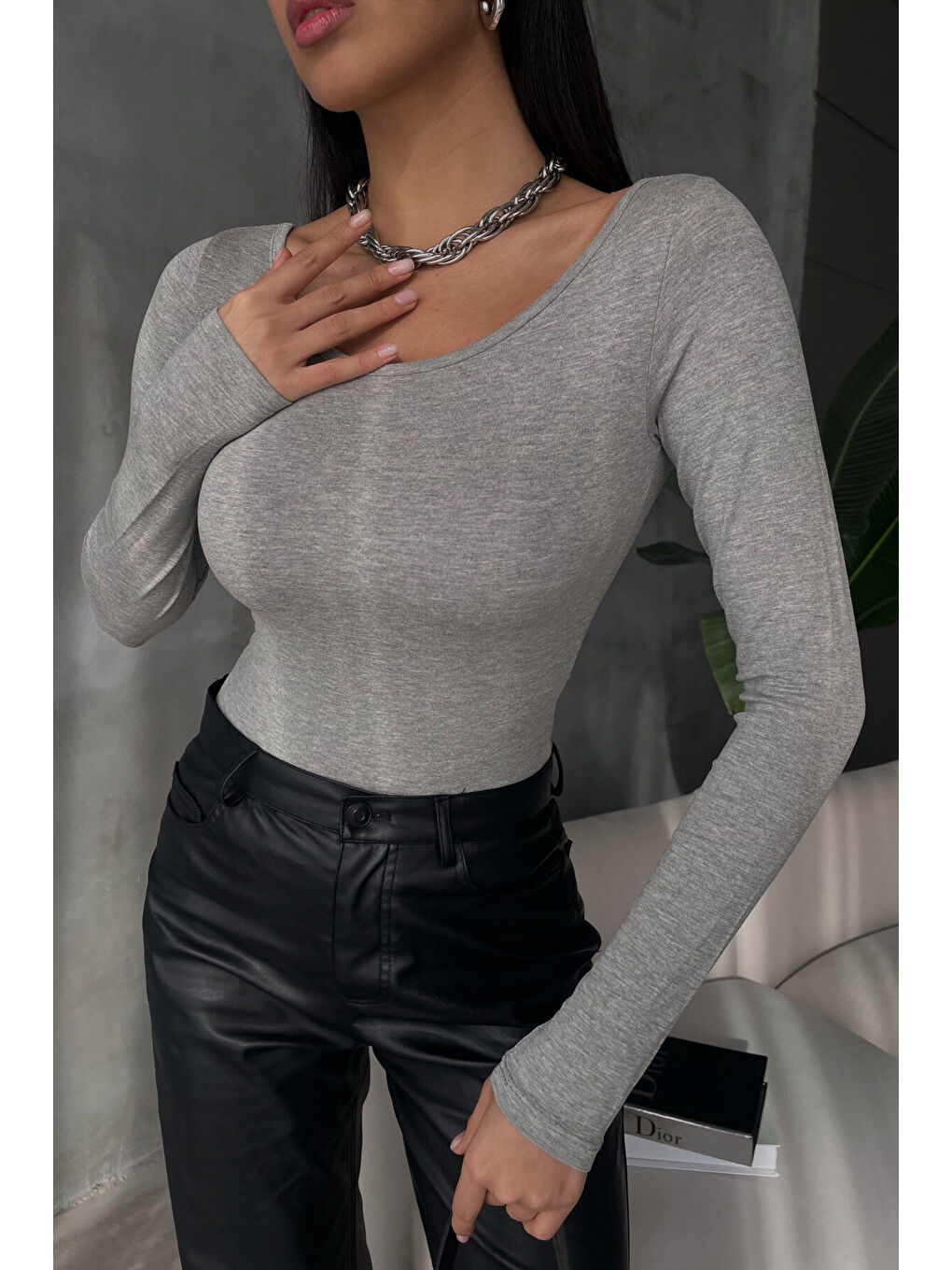 Kadın Açık Gri Prenses Yaka Bluz-2