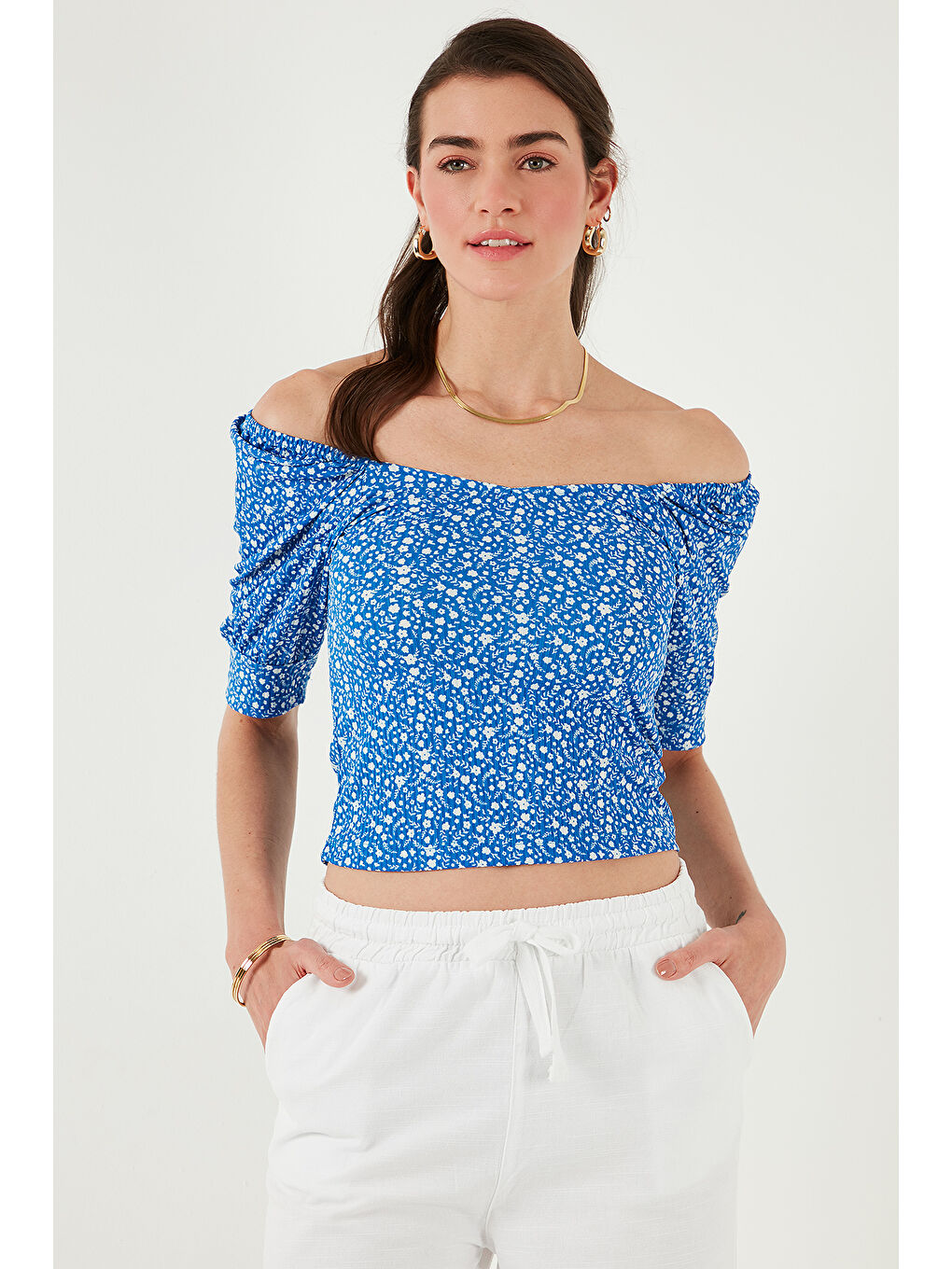 Mavi Truvakar Kol Geniş Yaka Bluz 5869001-2