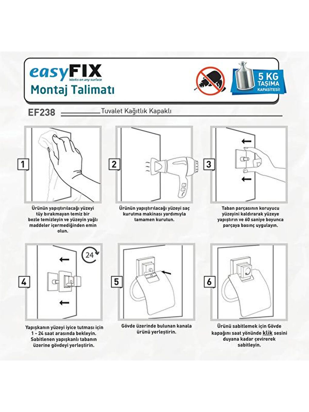 Siyah Easy Fix Kapaklı Tuvalet Kağıtlığı-1