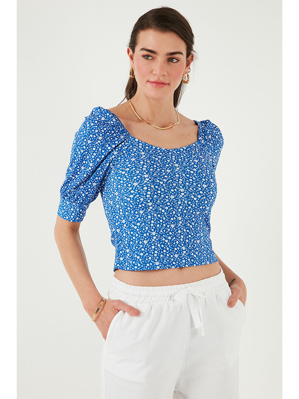 Mavi Truvakar Kol Geniş Yaka Bluz 5869001-4