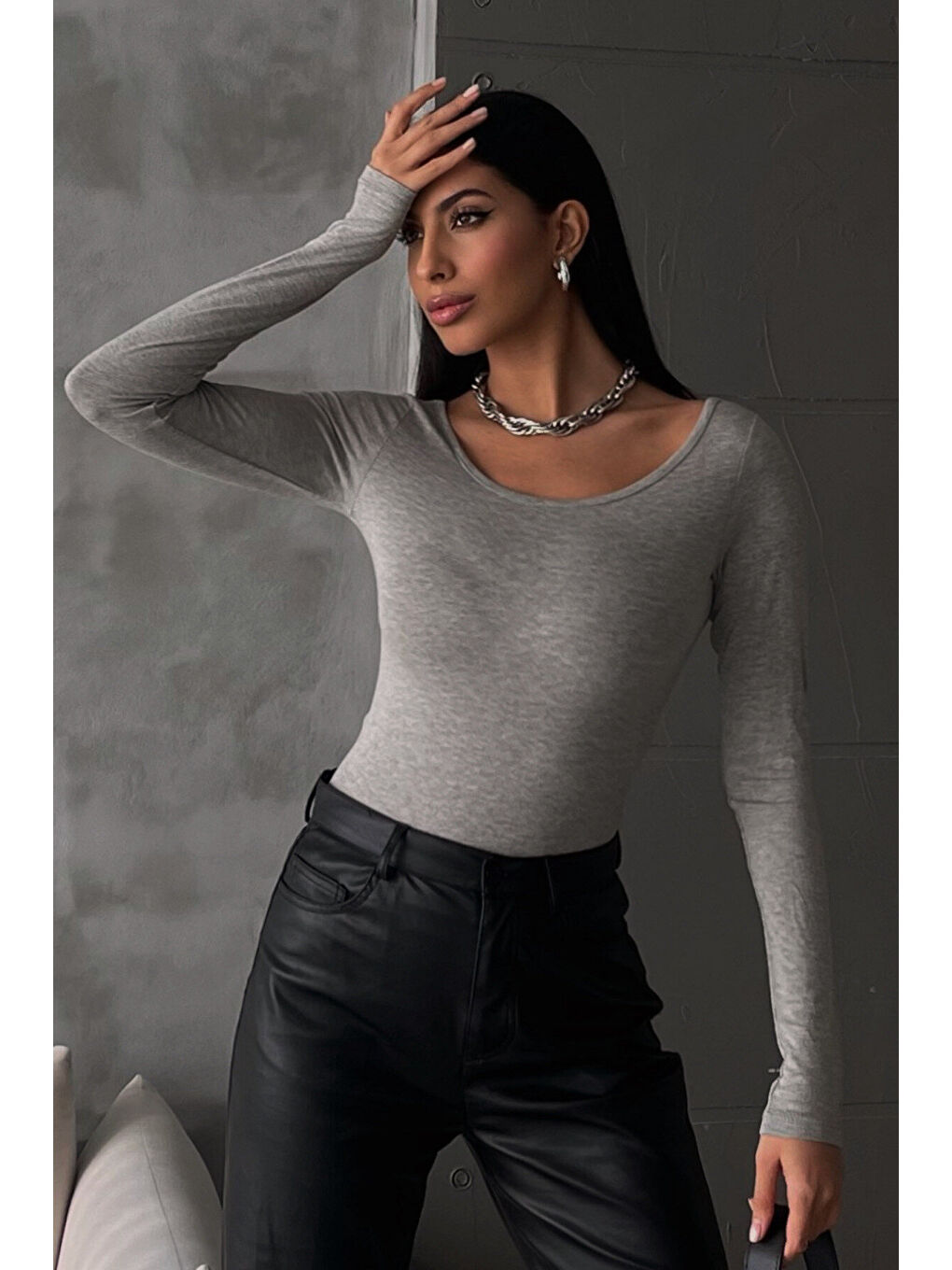 Kadın Açık Gri Prenses Yaka Bluz-3