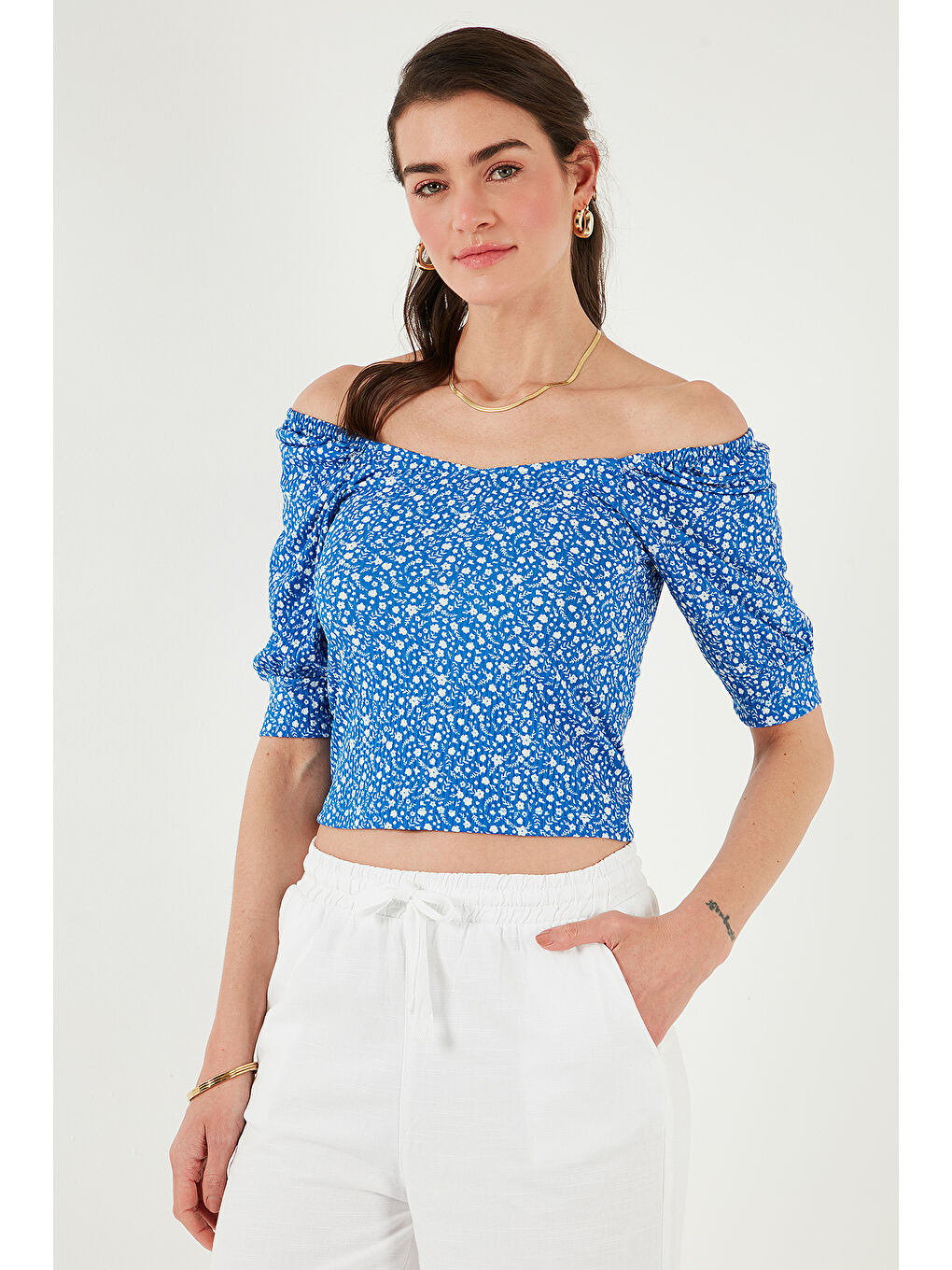 Mavi Truvakar Kol Geniş Yaka Bluz 5869001-5