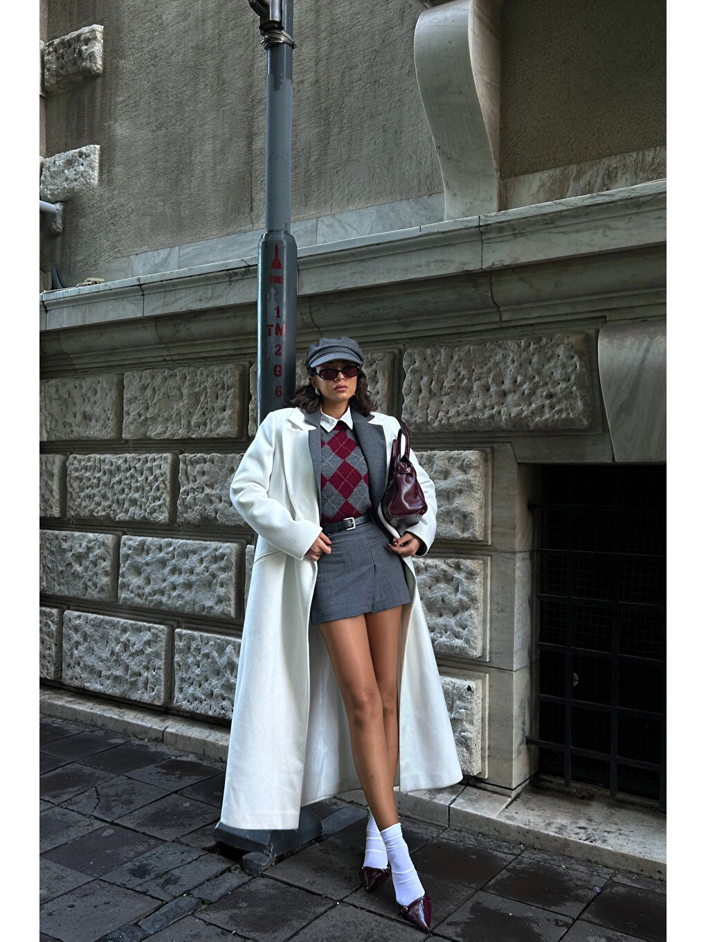 Kadın Bordo Baklava Desen Kazak 1014-5219-10