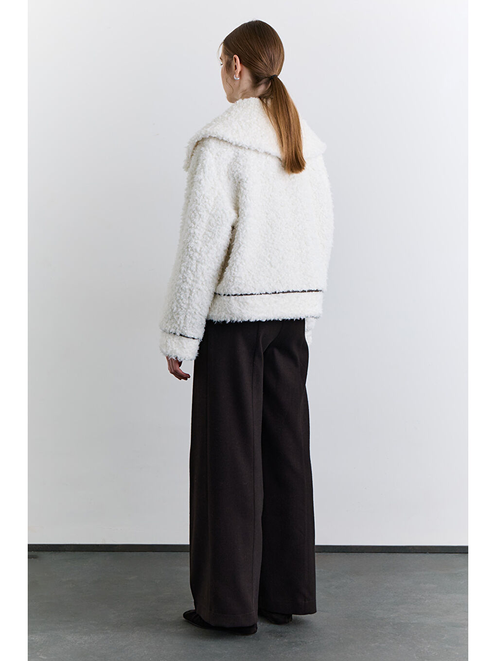 Düğmeli Kürk Kaban Ekru-3