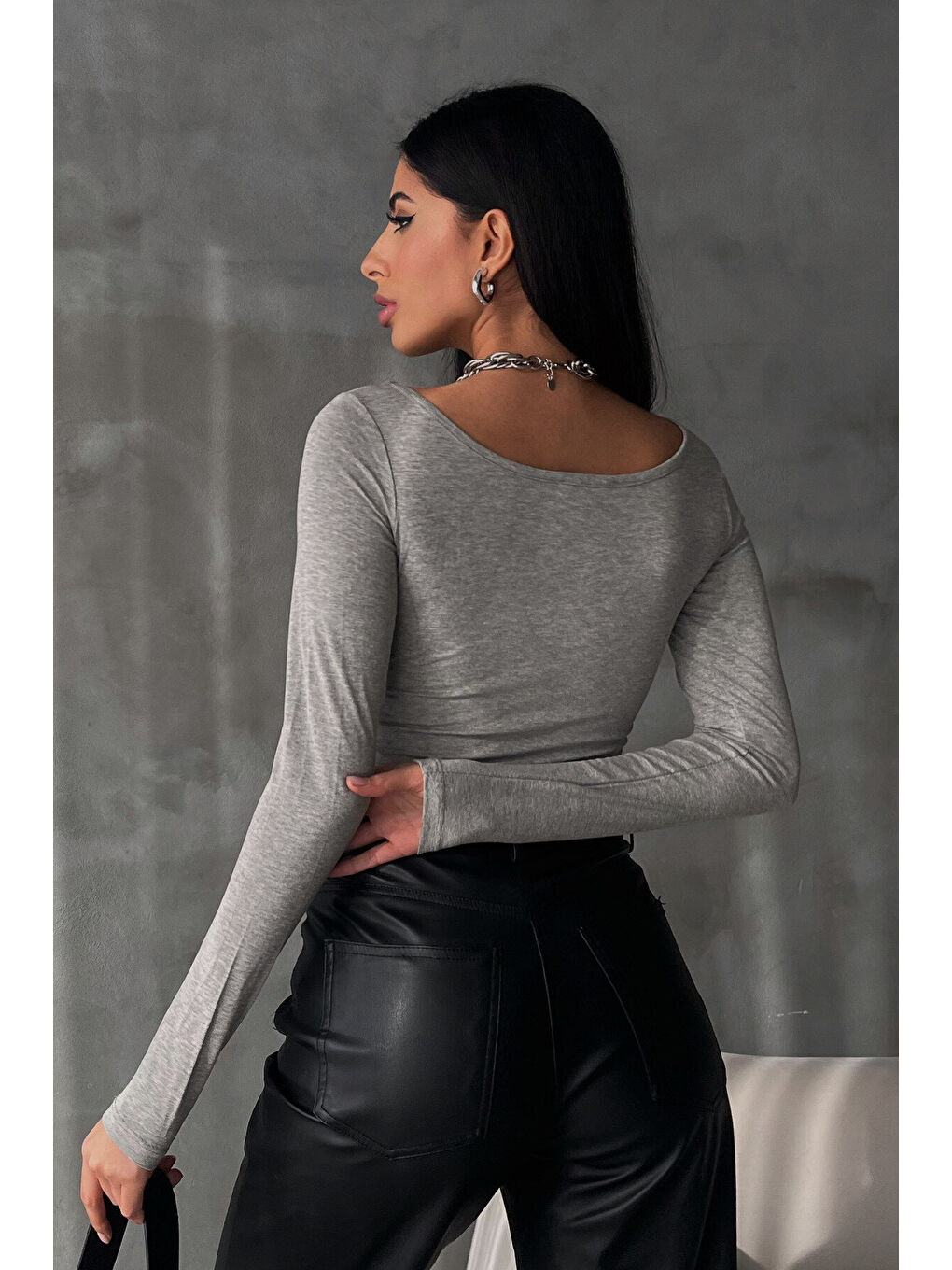 Kadın Açık Gri Prenses Yaka Bluz-4