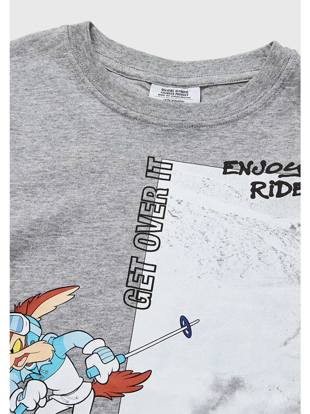 Erkek Çocuk Gri melanj Baskılı Bisiklet Yaka Uzun Kollu T-Shirt-2