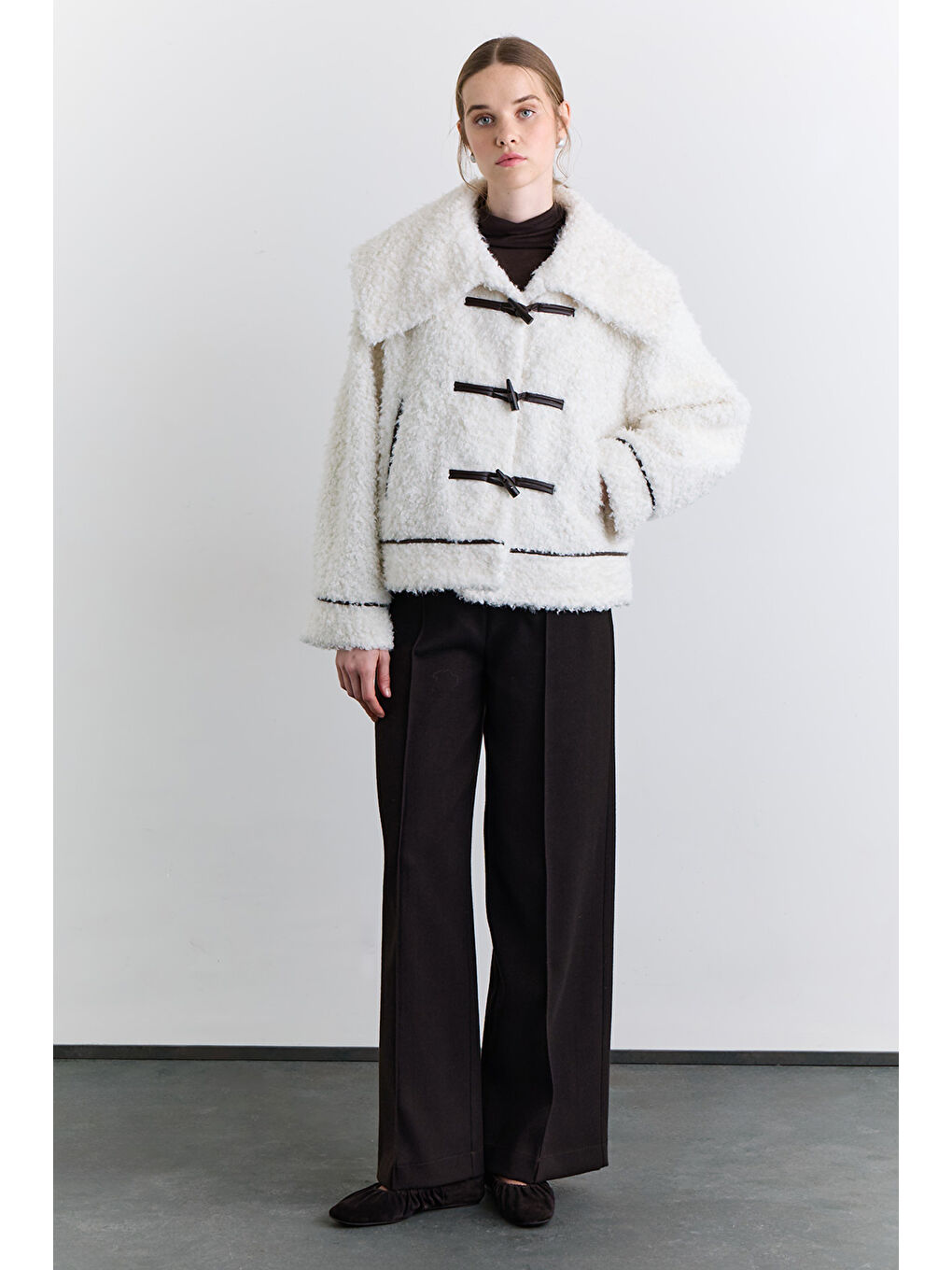 Düğmeli Kürk Kaban Ekru-7