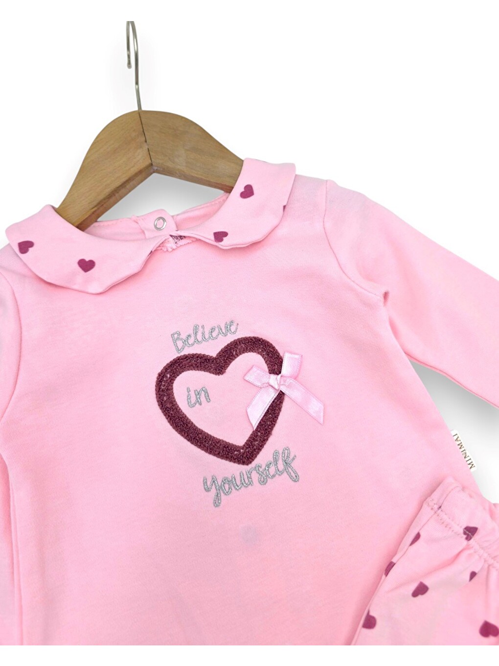 Pembe Kız Bebek Kalp Baskılı Bebe Yakalı 2'li Mevsimlik Alt Üst Takım-2