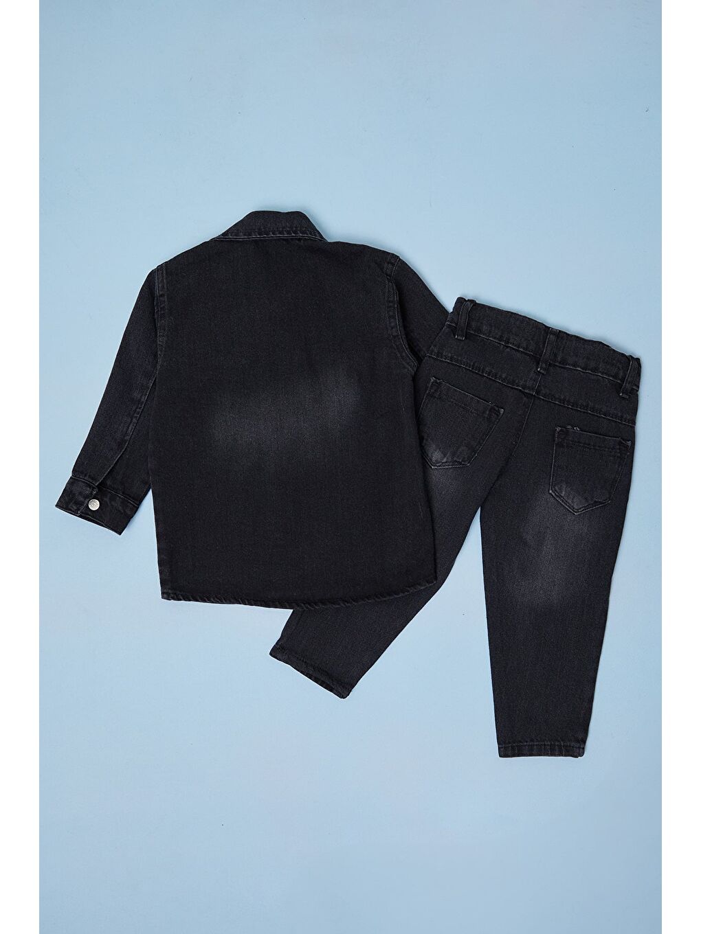 Siyah Düğmeli Polo Yaka  Erkek Çocuk Jean 3 Lü Takım-2