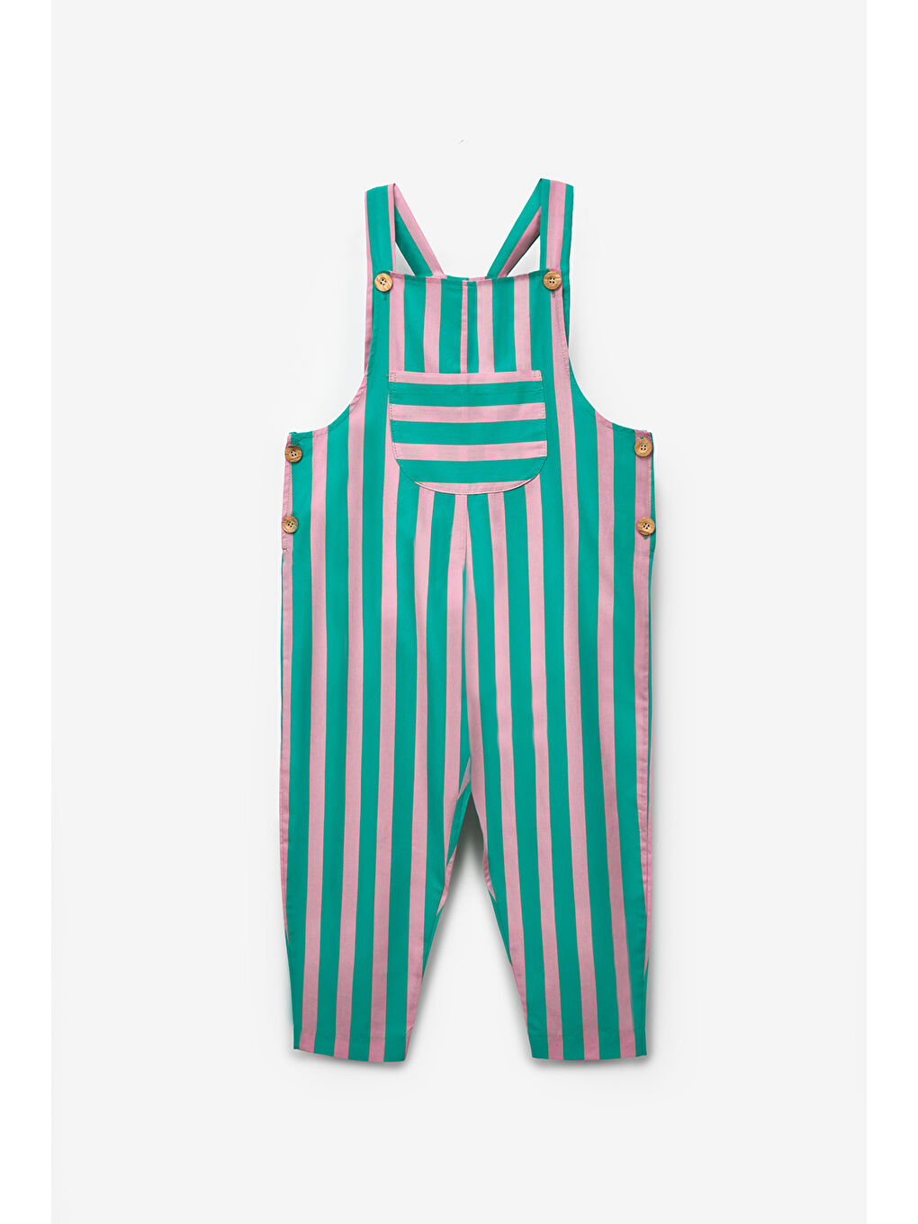 Yeşil Mint Çizgi Desenli Cep Detaylı Çocuk Salopet