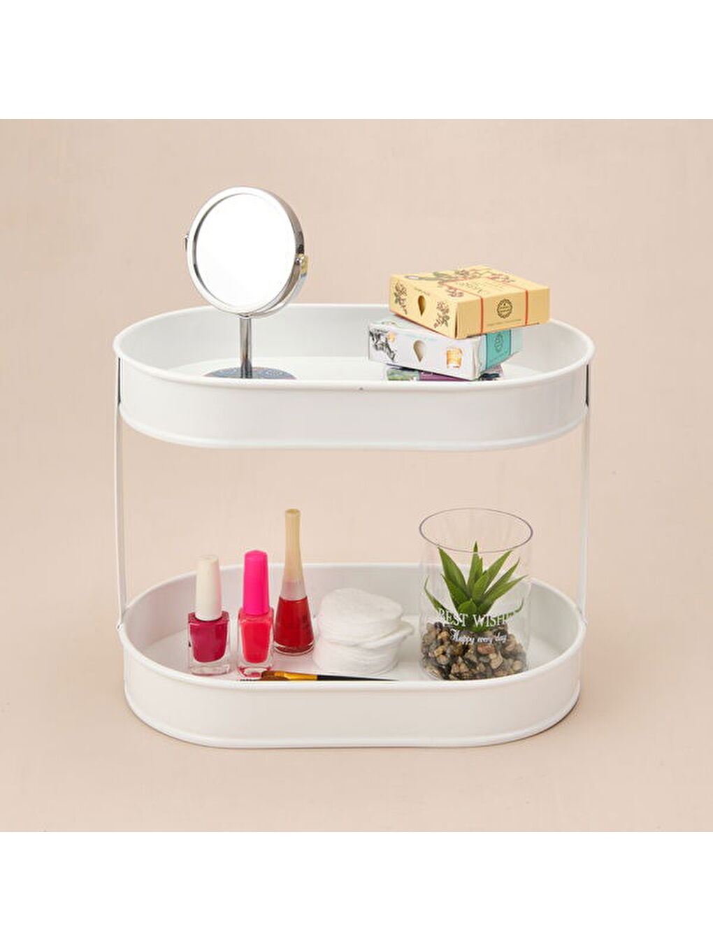 Bath 2 Katlı Oval Organizer - Beyaz - 32,5x19 cm-2