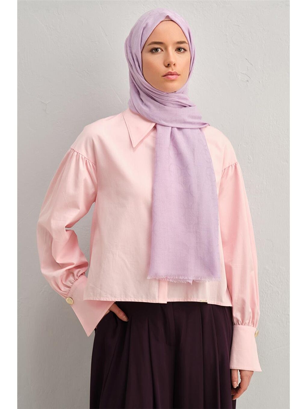 Lila Yün Geometrik Desen Şal 15