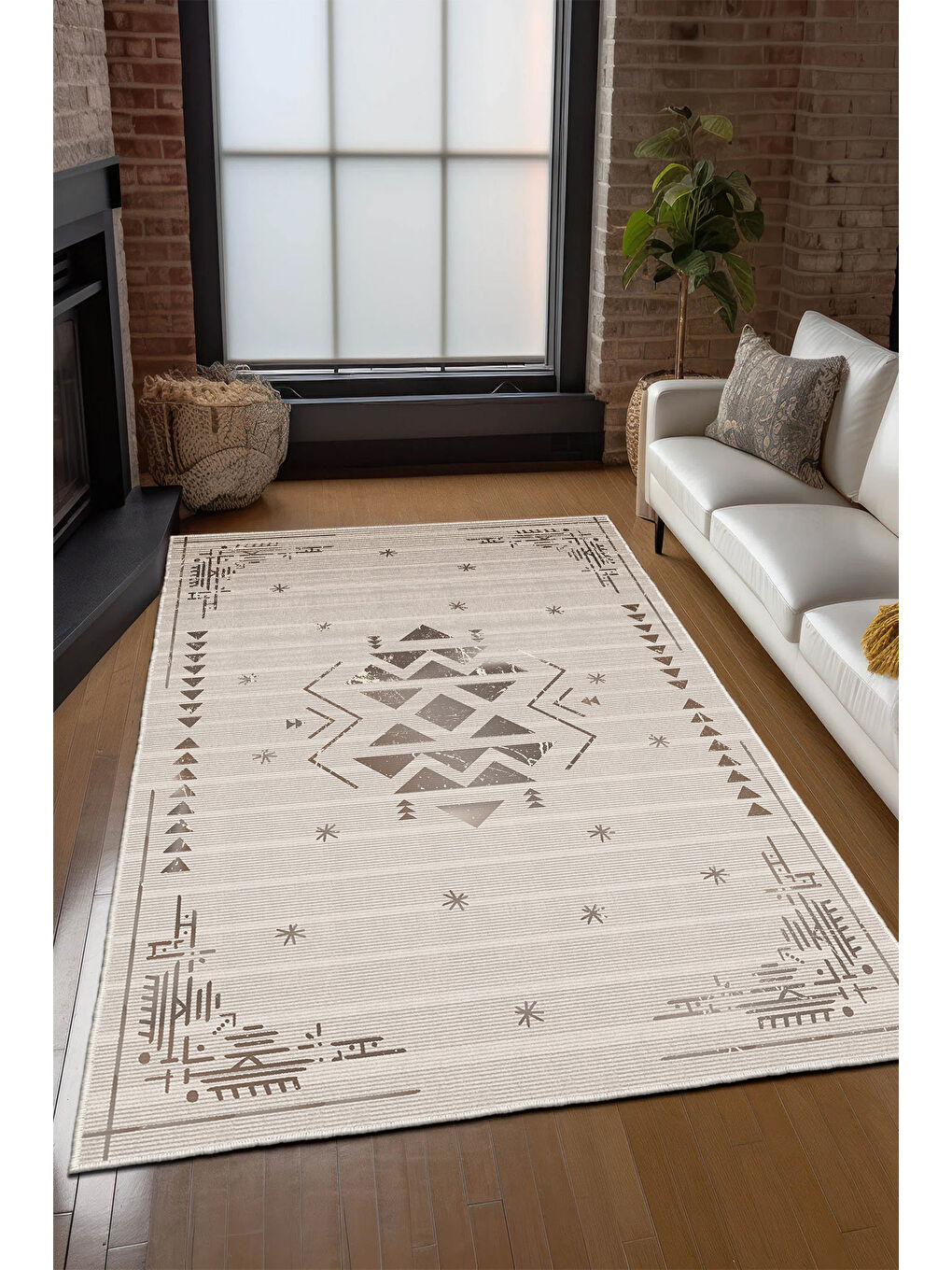 Kahverengi Dekoratif Özel Tasarım Yıkanabilir İnce Kaymaz Tabanlı Modern Halı KECE FR46-3