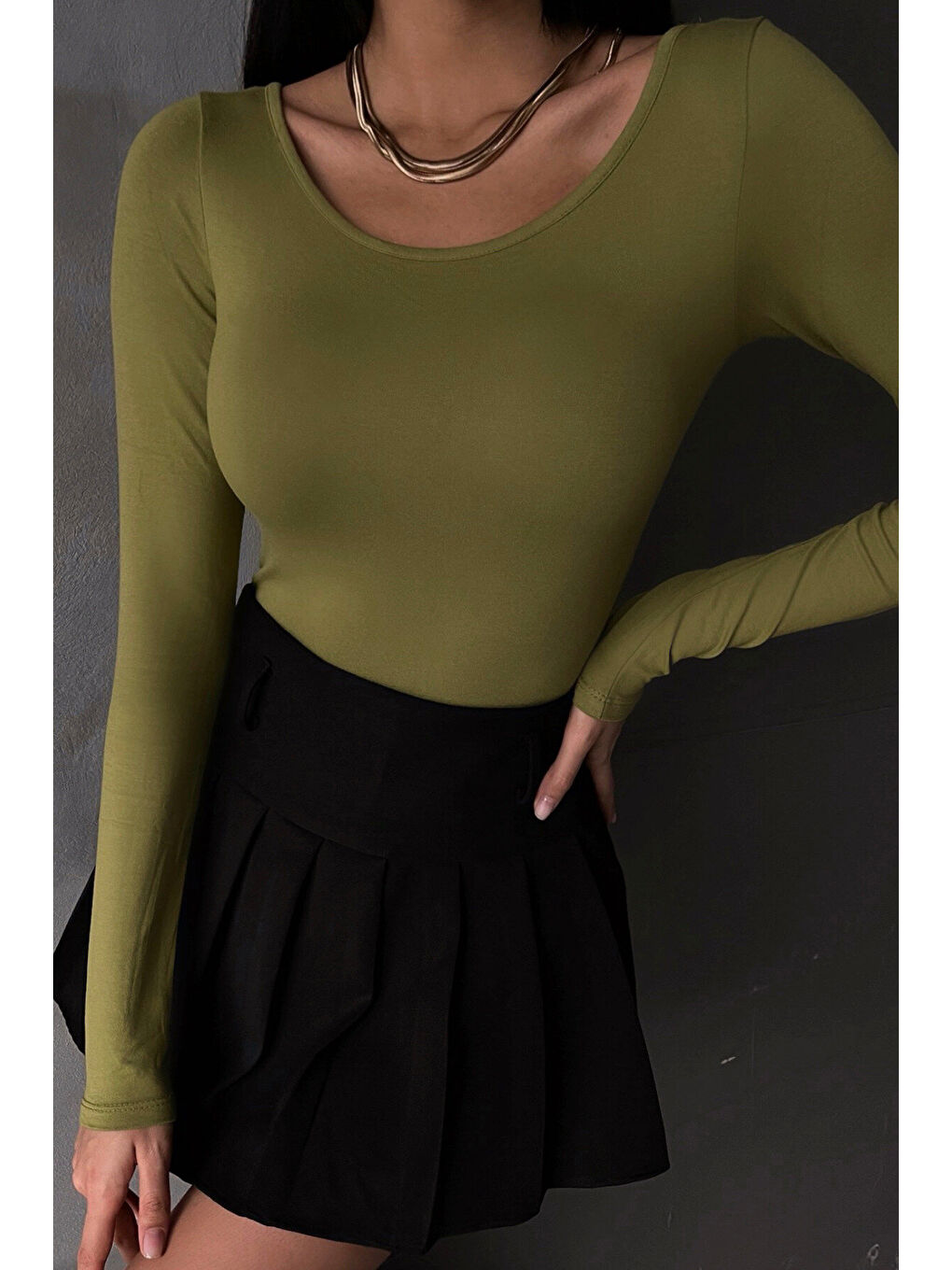 Kadın Yağ Yeşili Prenses Yaka Bluz-1