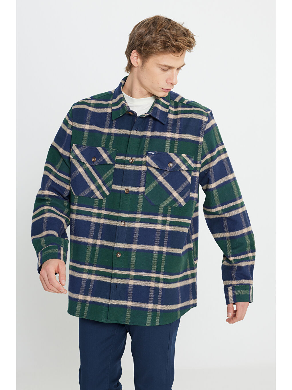 Karışık Relaxed Fit %100 Pamuk Yeşil Ekoseli Gömlek-1