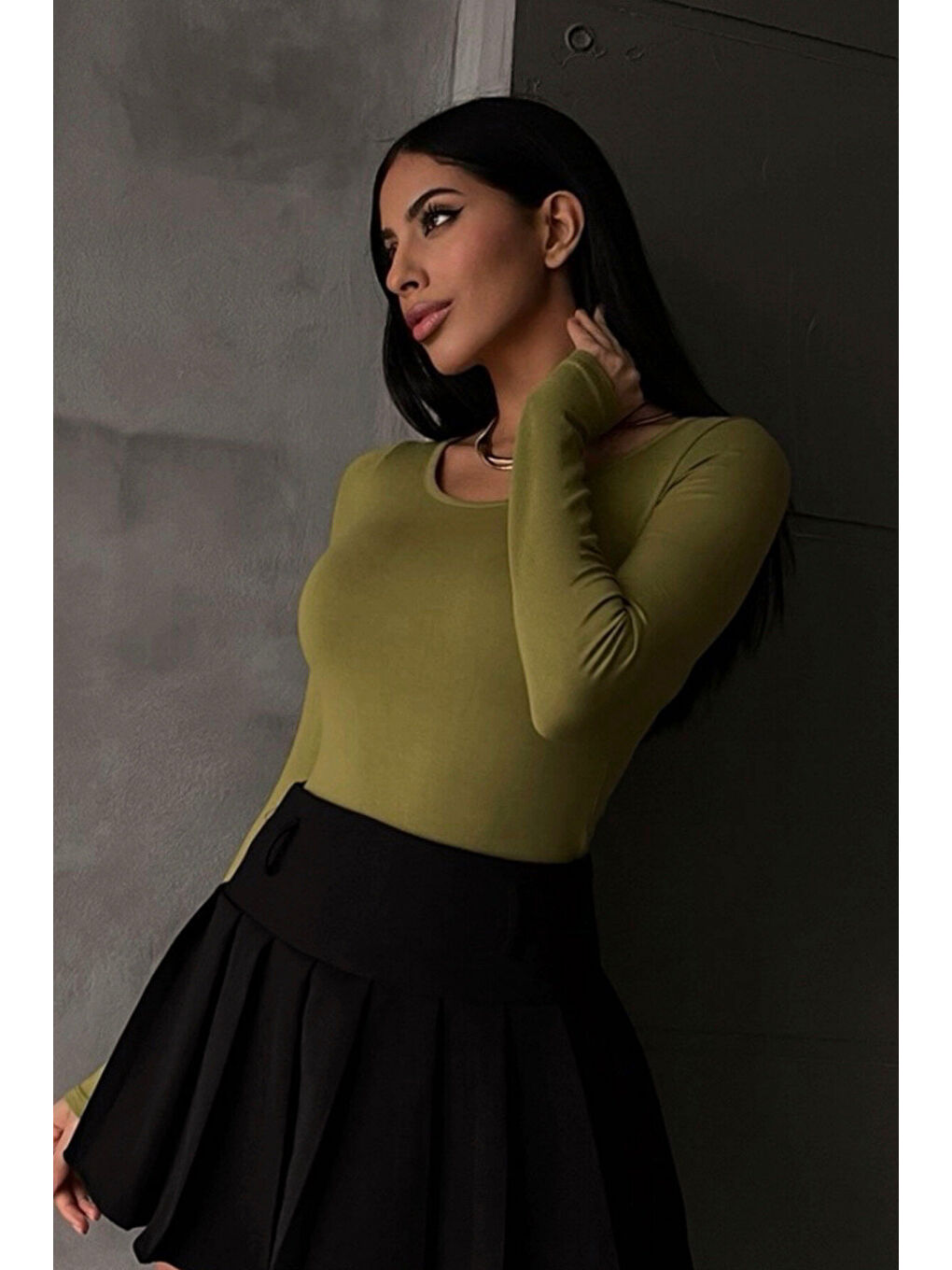 Kadın Yağ Yeşili Prenses Yaka Bluz-2