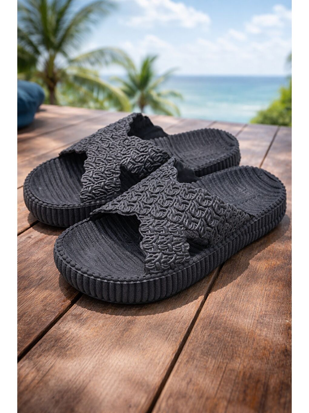 Siyah SANDY Çapraz Kadın Terlik Kaymaz Taban Plaj Deniz Havuz Terliği Hastane Mutfak Balkon Terliği