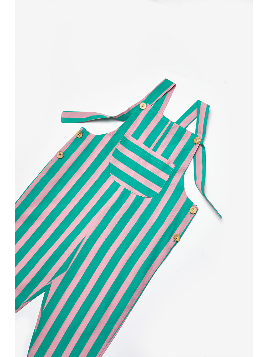 Yeşil Mint Çizgi Desenli Cep Detaylı Çocuk Salopet-4