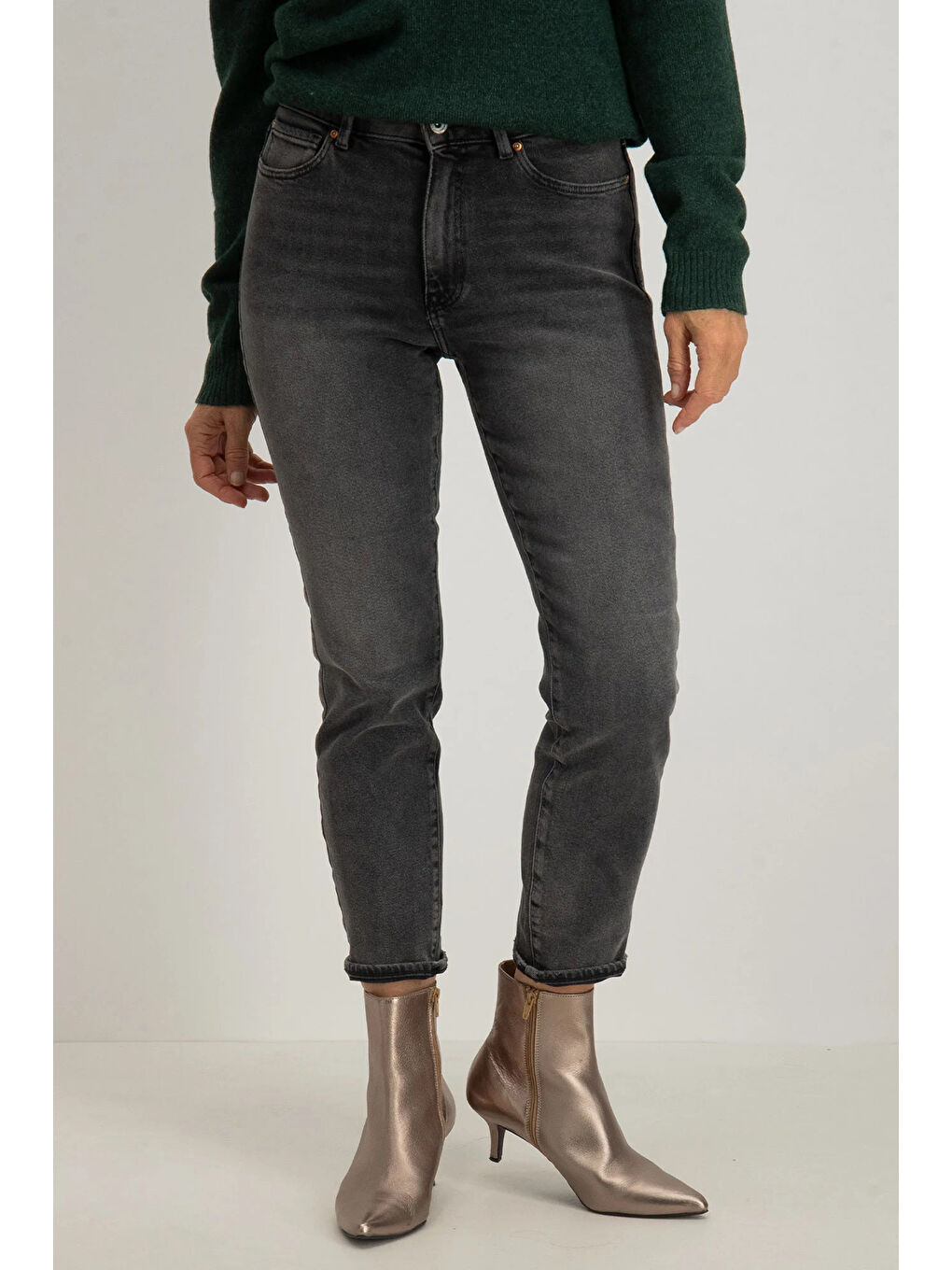 Only Gri Onlemily Streç Pamuklu Regular Fit Yüksek Bel Jeans 15259634