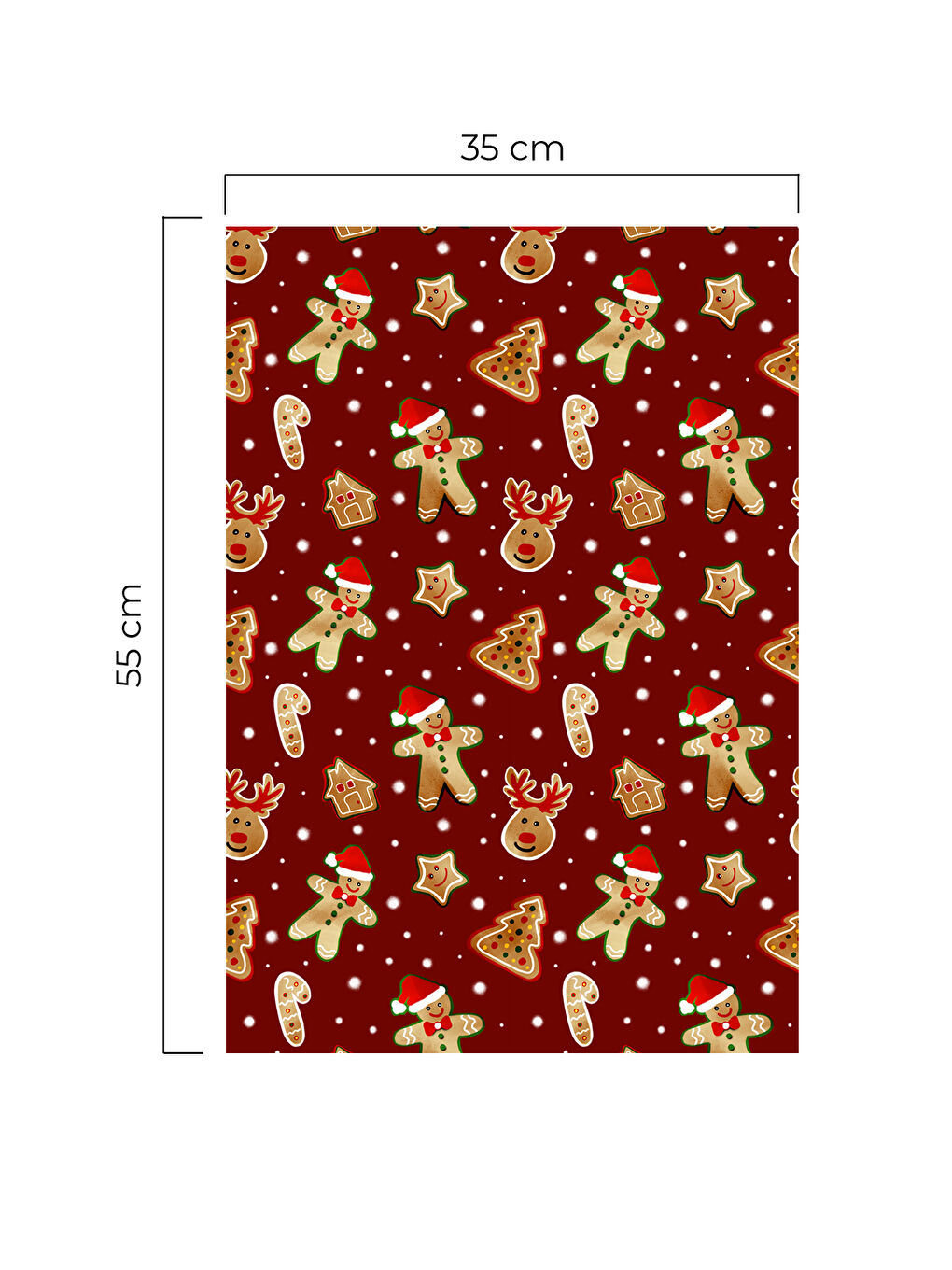 Yılbaşı Temalı Kurabiye Adam Geyik Detaylı Dekoratif Mutfak Fırın Kurulama Bezi Bordo - 35x55cm-1