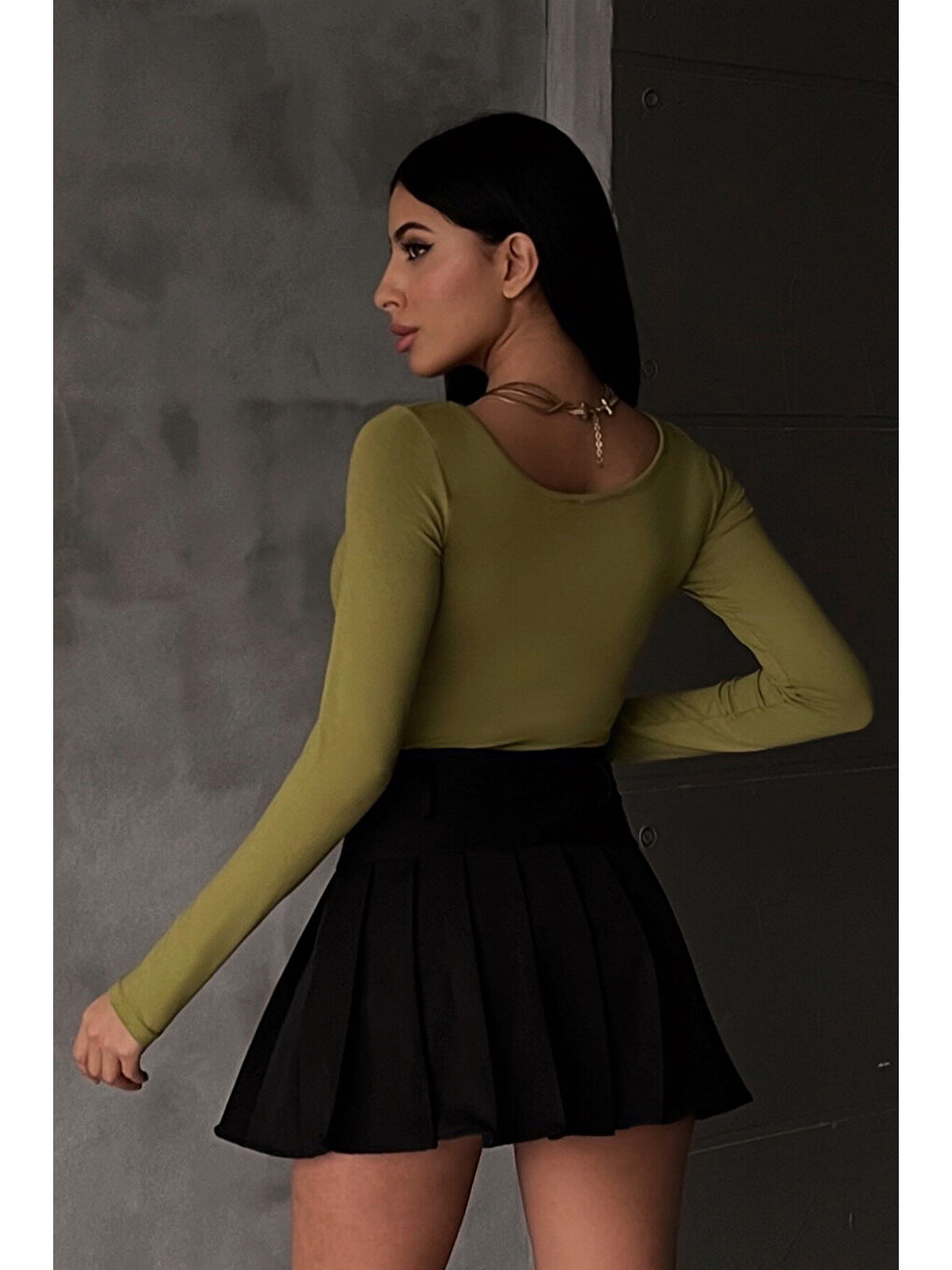 Kadın Yağ Yeşili Prenses Yaka Bluz-3