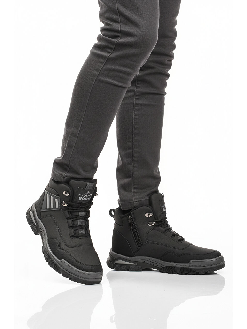 Siyah Gri Kaymaz Taban Fermuarlı Unisex Outdoor Bot 444 G